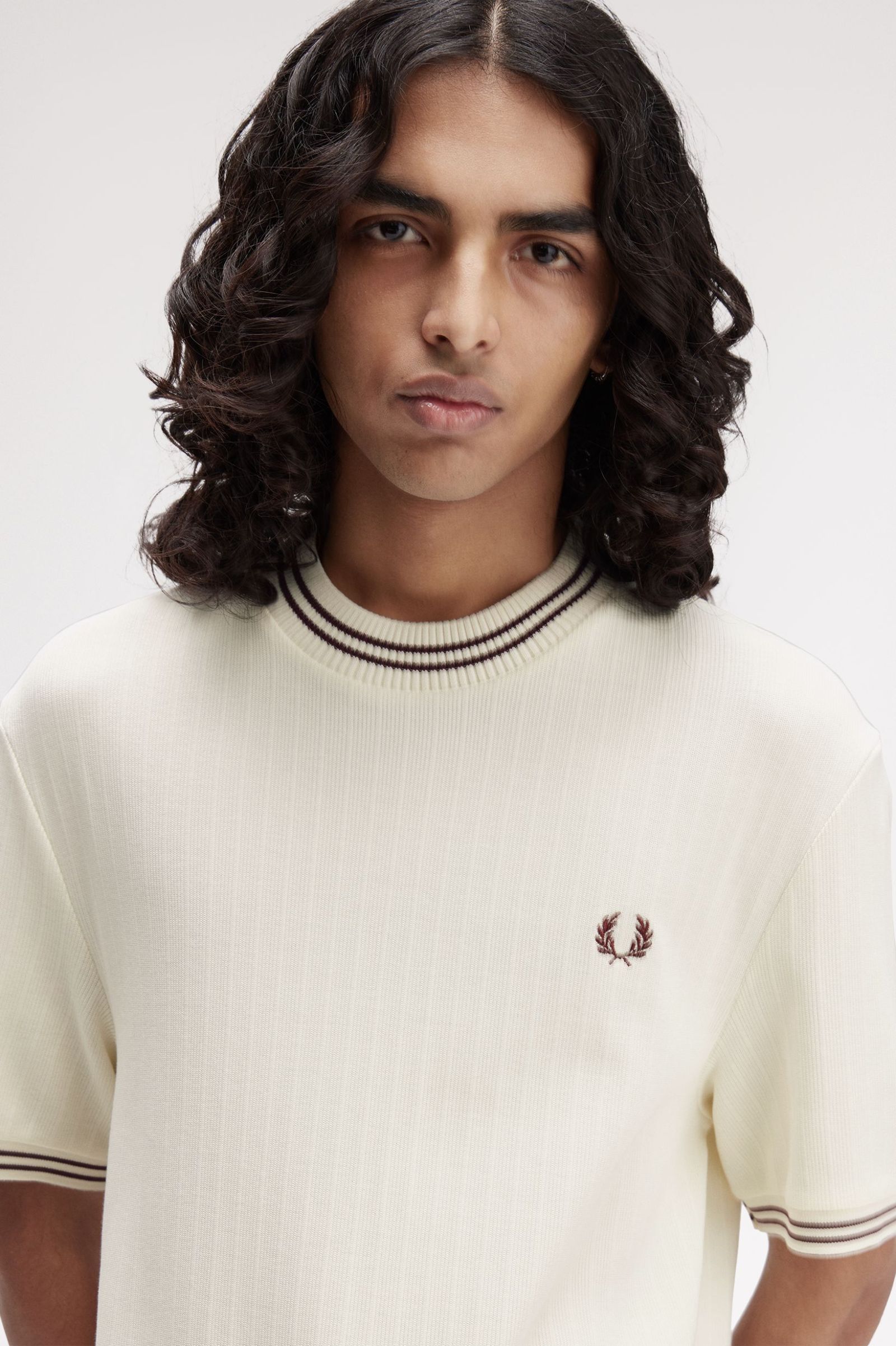 Fred Perry Ribbed Jersey T-Shirt in Ecru