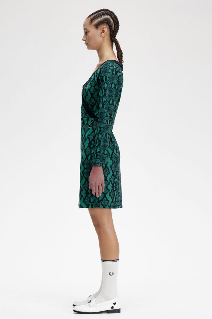 Fred Perry  Amy Winehouse Off The Shoulder Snake Print Dress (Deep Mint)