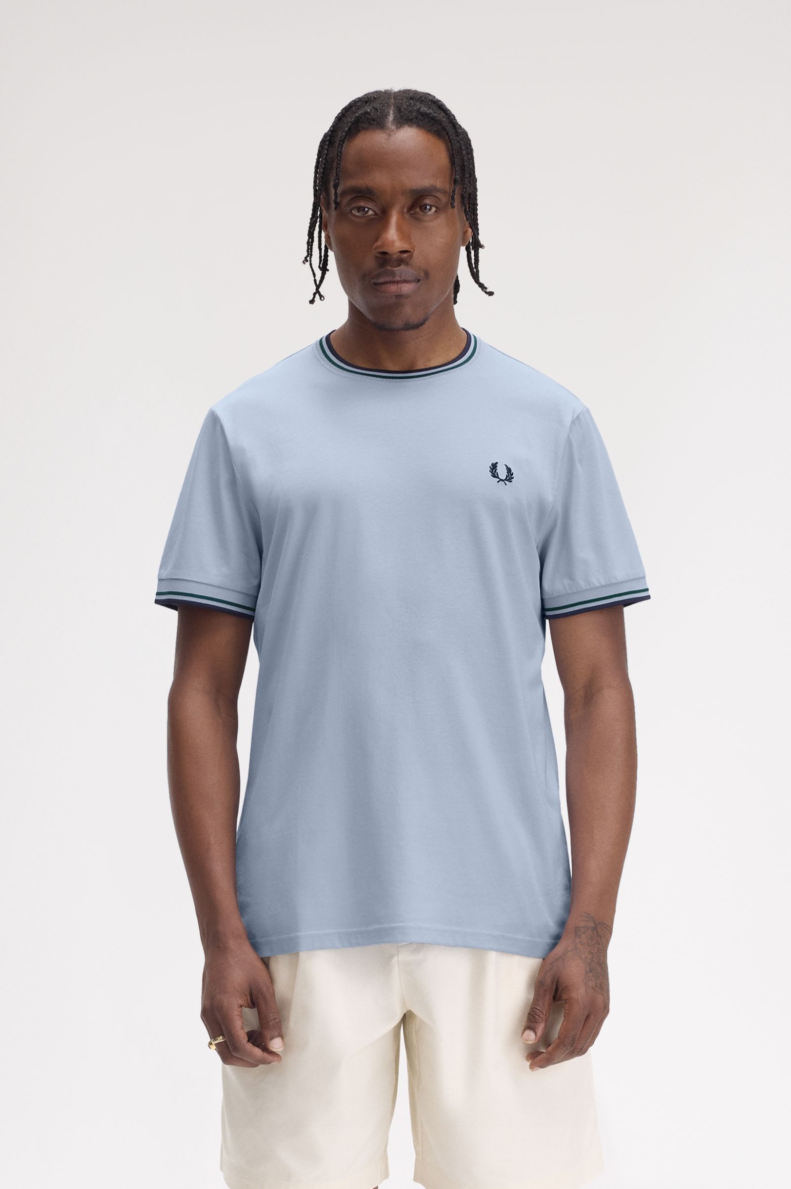 Fred Perry Twin Tipped T-Shirt in Light Smoke/Petrol Blue/Navy 