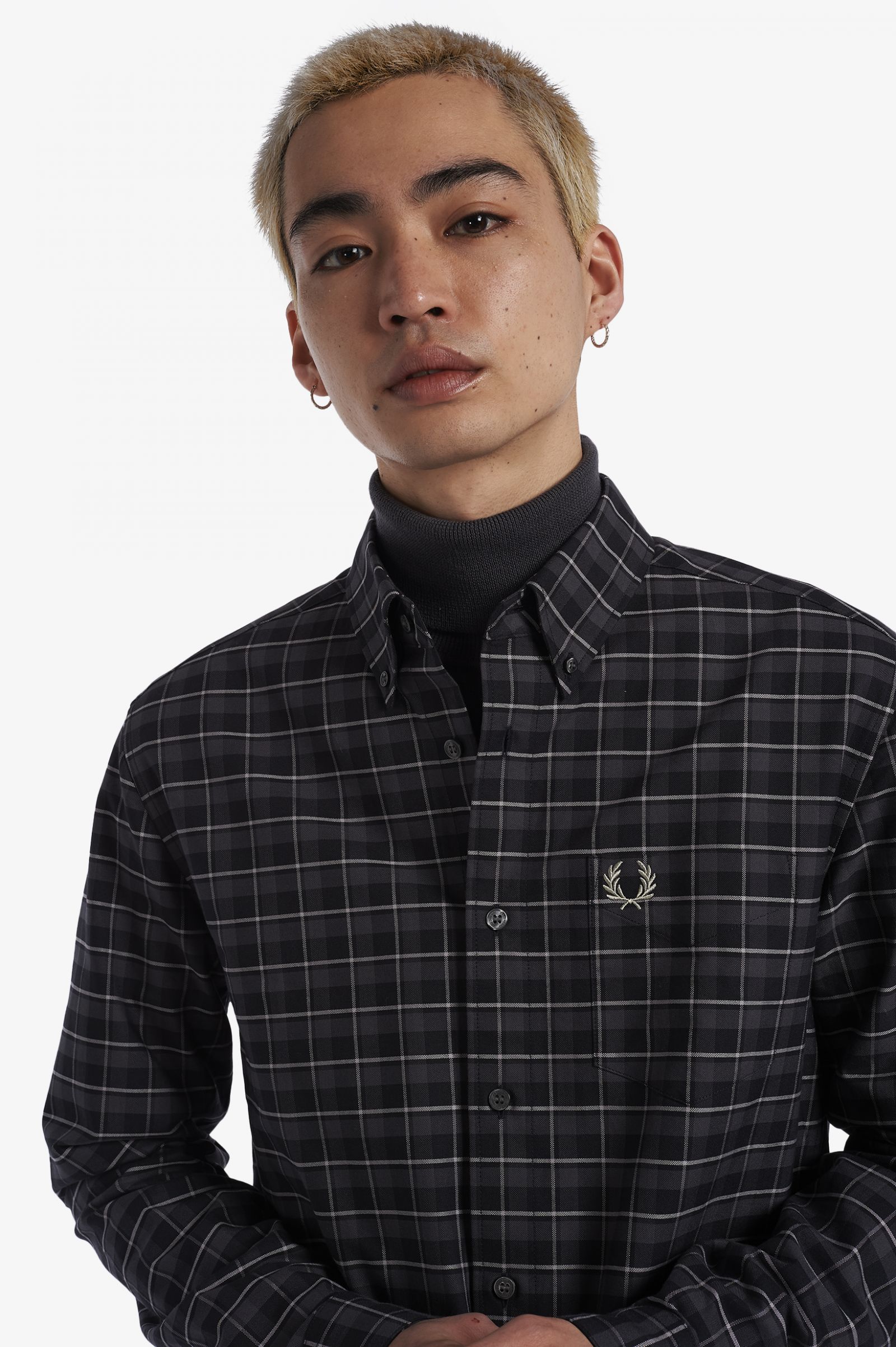 Fred Perry Hemd Oxford Check in Gunmetal