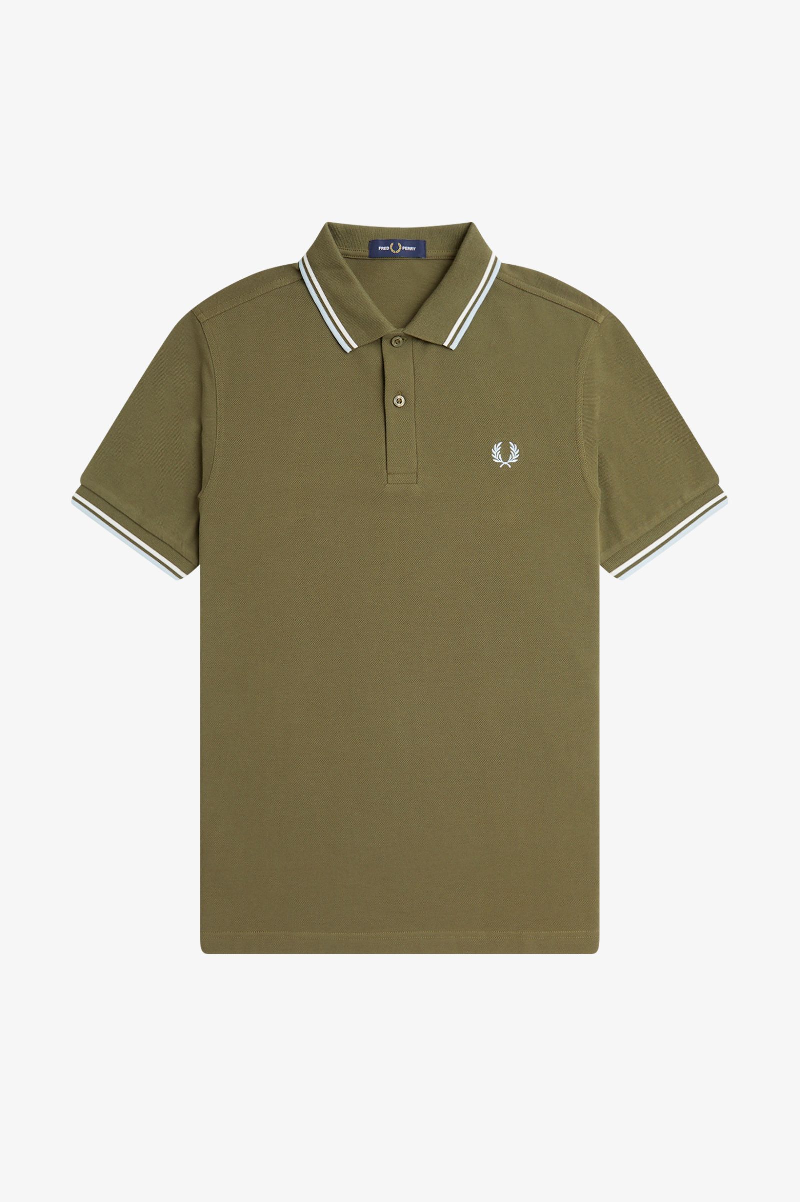Fred Perry Twin Tipped Shirt M3600 in Uniform Green / Snow White / Light Ice