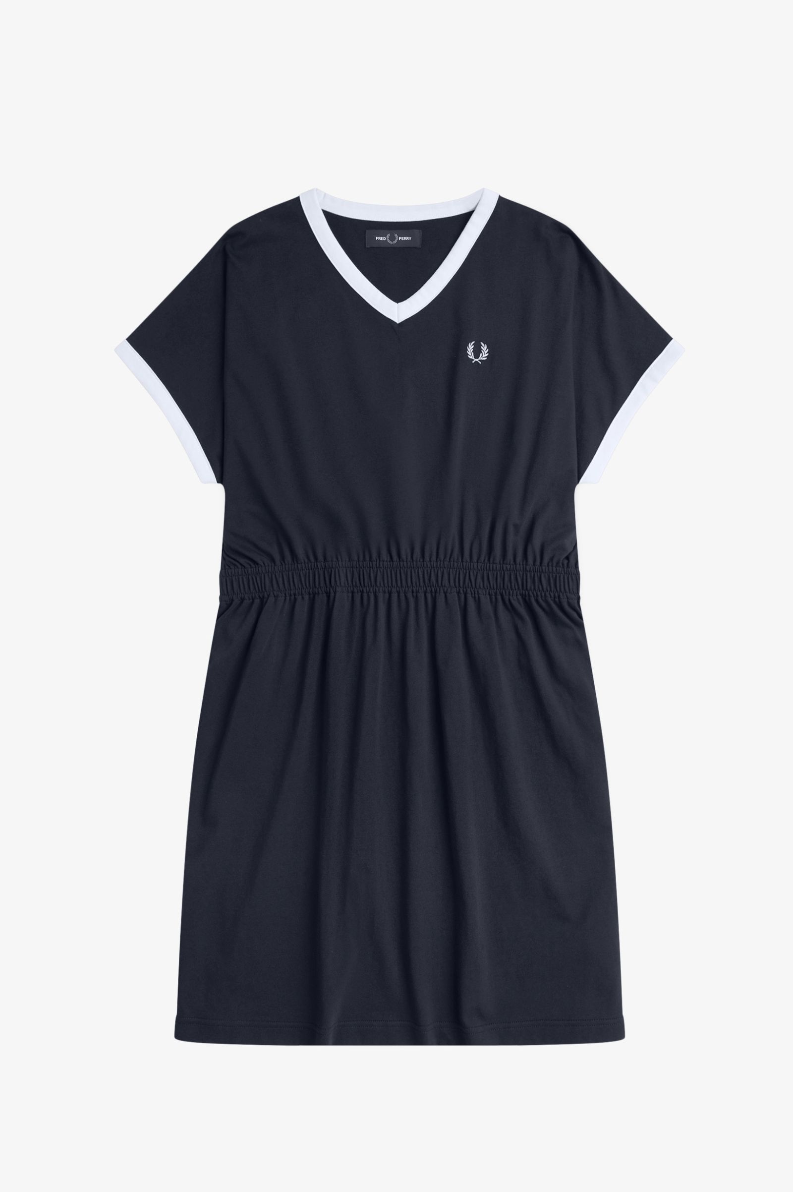 Fred Perry V-Neck Jersey Dress in Navy 