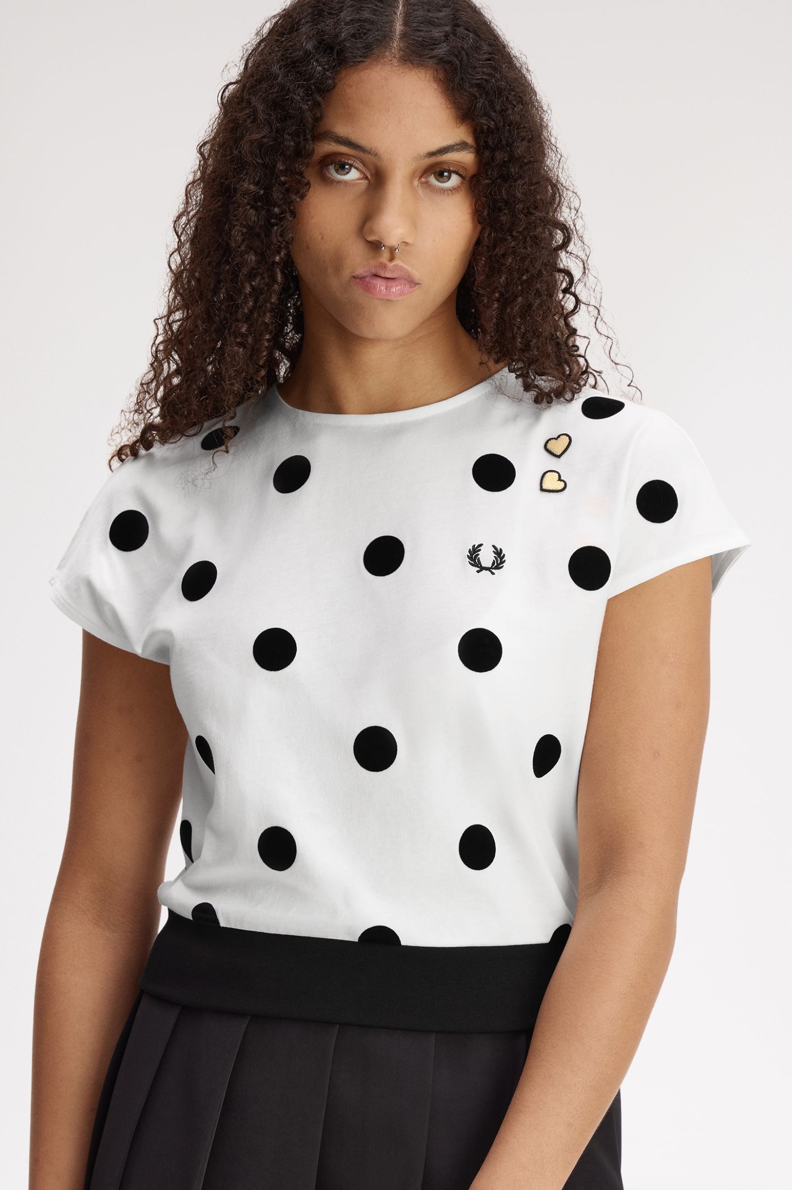 Fred Perry Amy Winehouse Flocked Polka Dot Top (Snow White)