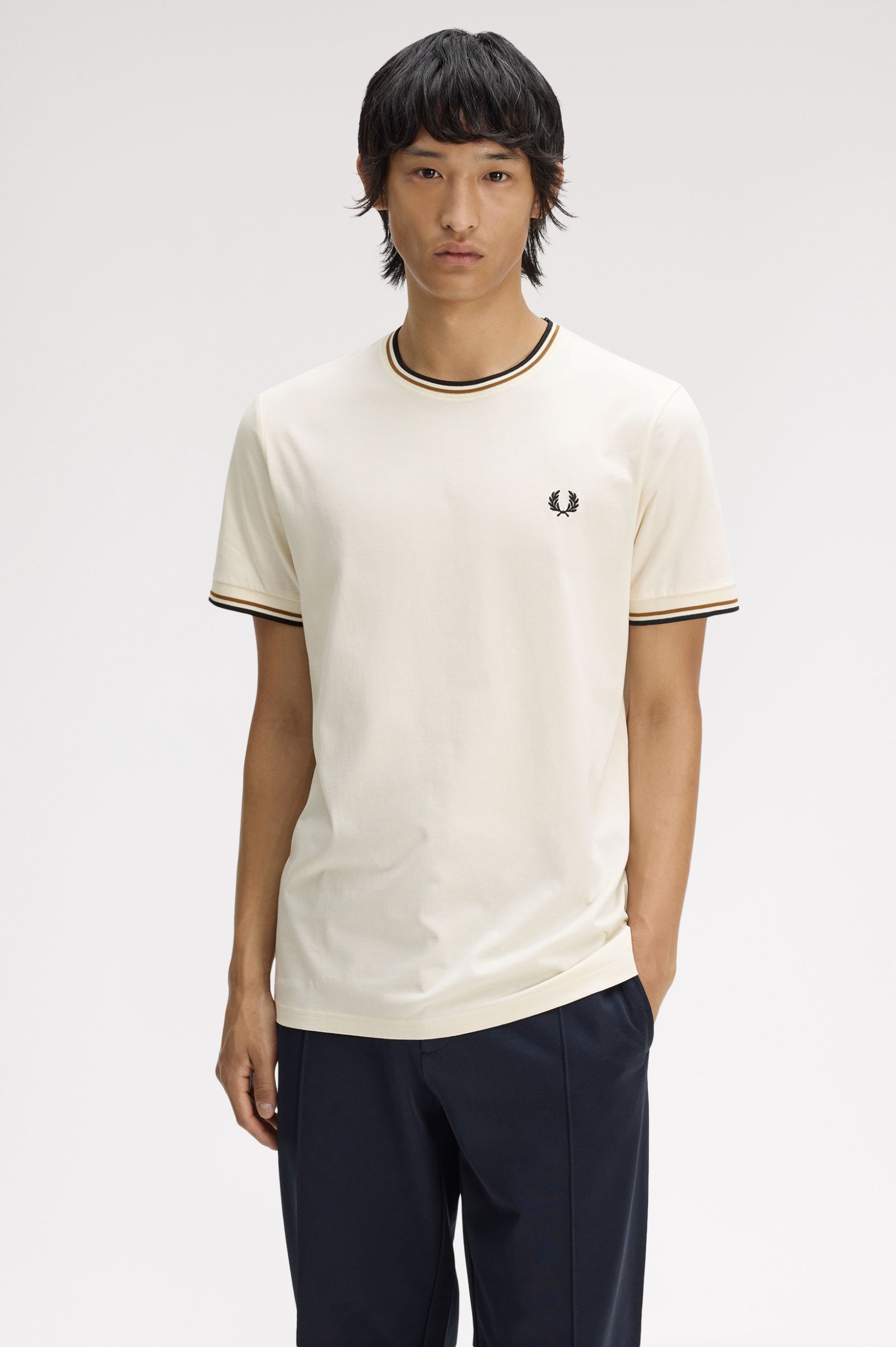 Fred Perry Twin Tipped T-Shirt (Ecru/Dark Caramel/Black)