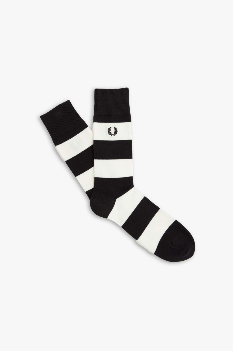 Fred Perry Stripped Socks Black/Snow White-9-11