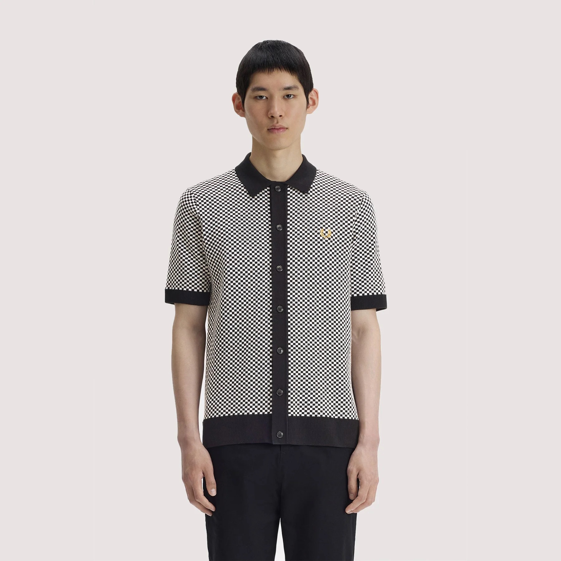 Fred Perry Chequerboard Button Thru Shirt (Black)
