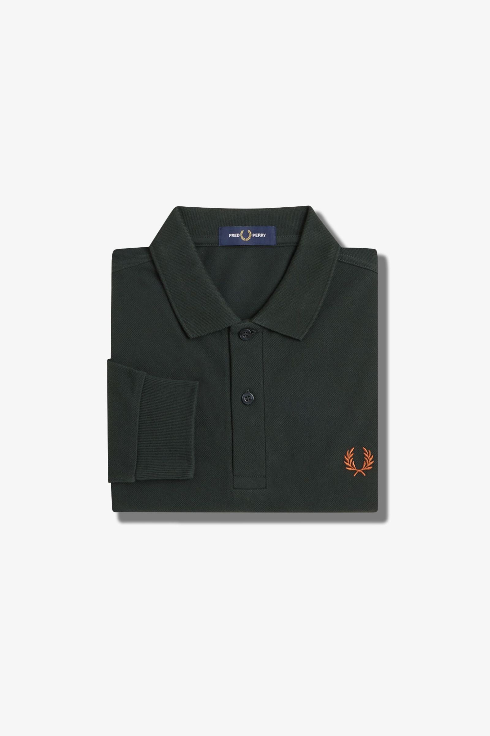 Fred Perry Long Sleeve Plain Polo Shirt (Nightgreen/Marmelade)