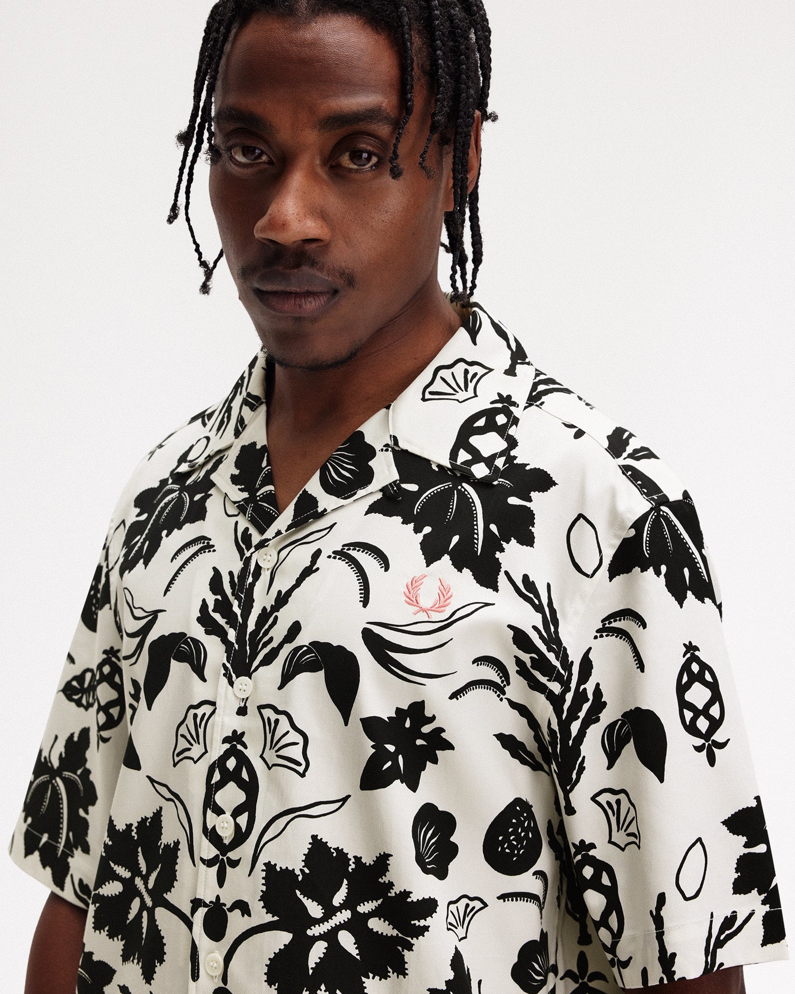 Fred Perry Botanical Print Revere Collar in Lightecru