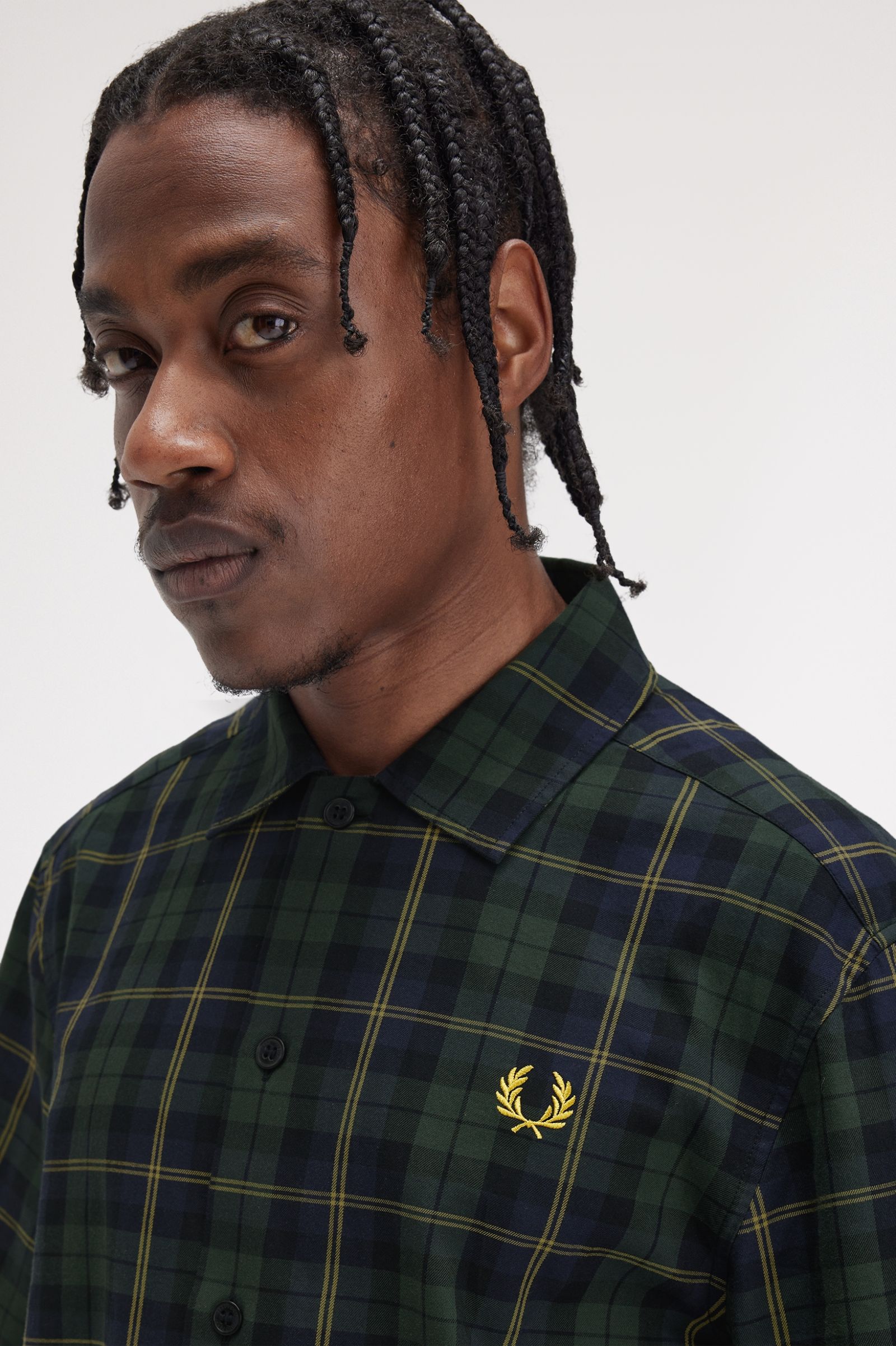 Fred Perry Tartan Twill Short Sleeve Shirt in in Navy 