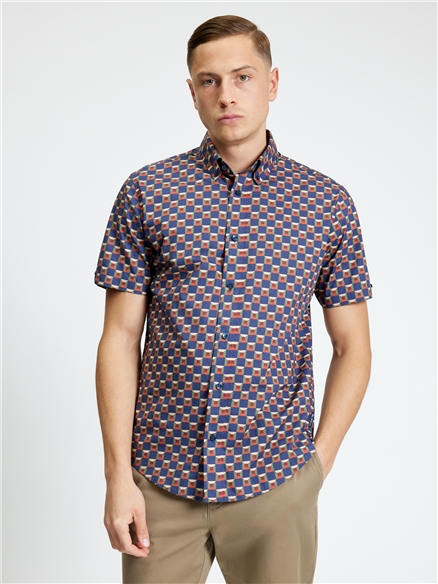 Ben Sherman Short Sleeve Retro Geo Print Shirt (Twilight Denim)