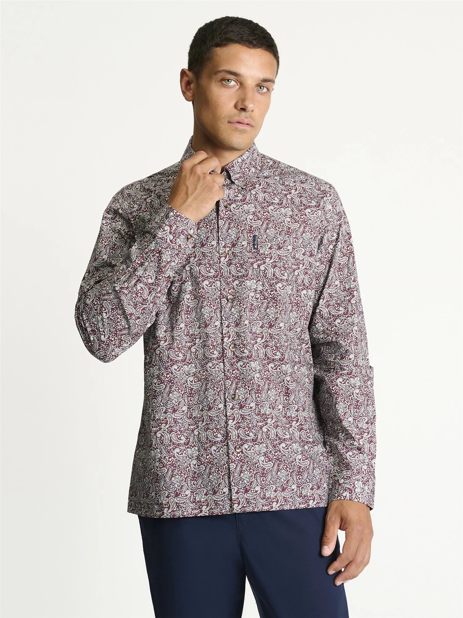 Ben Sherman Long Sleeve Paisley Print Shirt (Maroon)