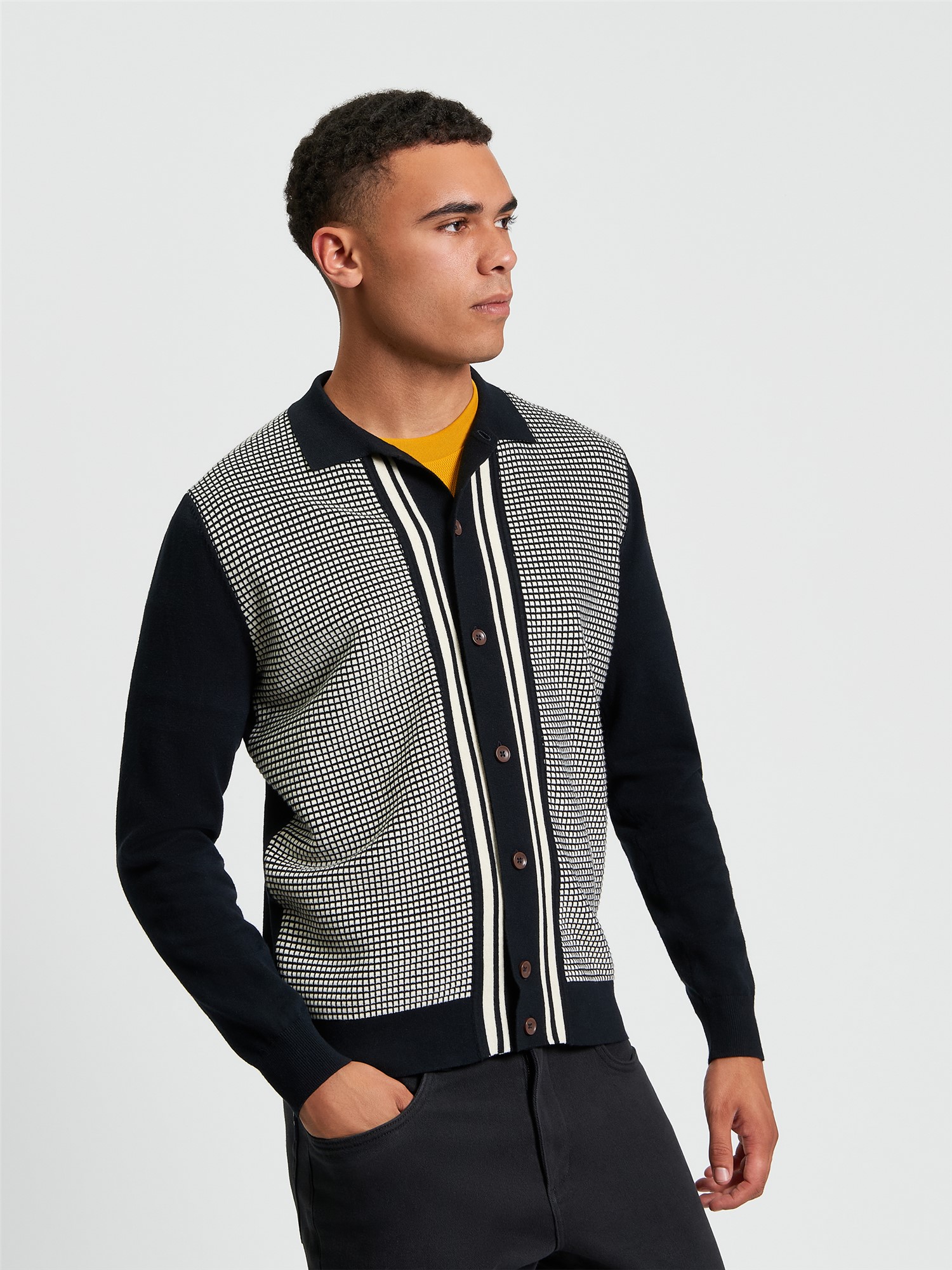 Ben Sherman Bicoloured Button Through Polo (Black)