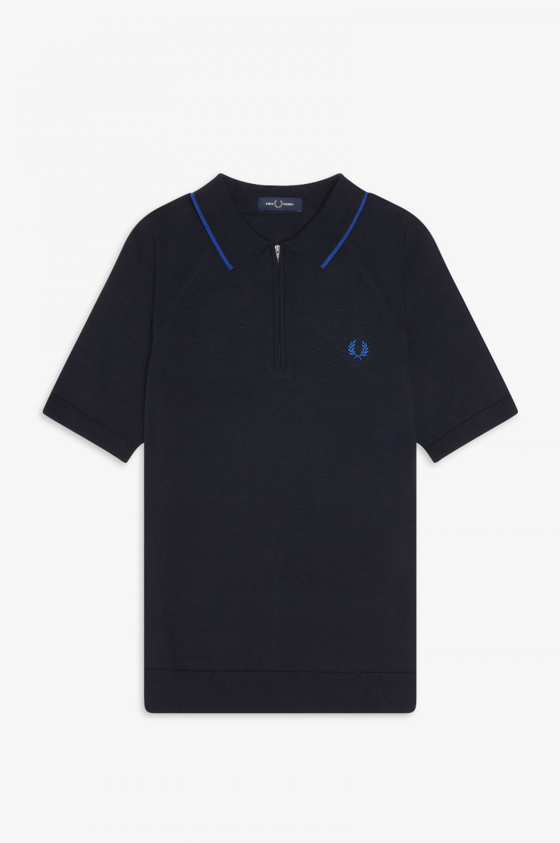 Fred Perry  Zip Neck Knitted Shirt Navy K8526-XL