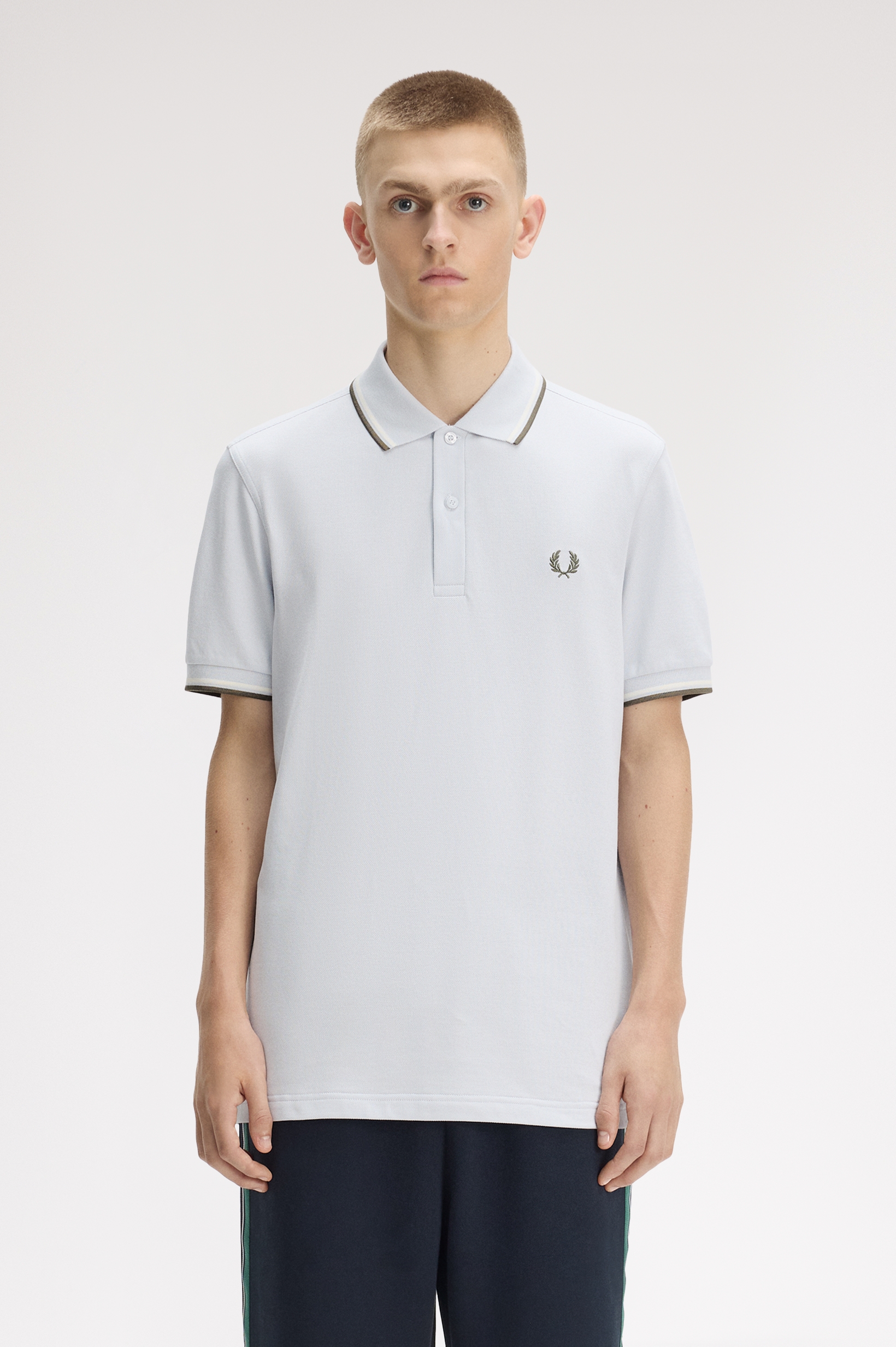 Fred Perry Twin Tipped Polo Shirt (Dusky Blue/Ecru/Laurel Wreath Green)