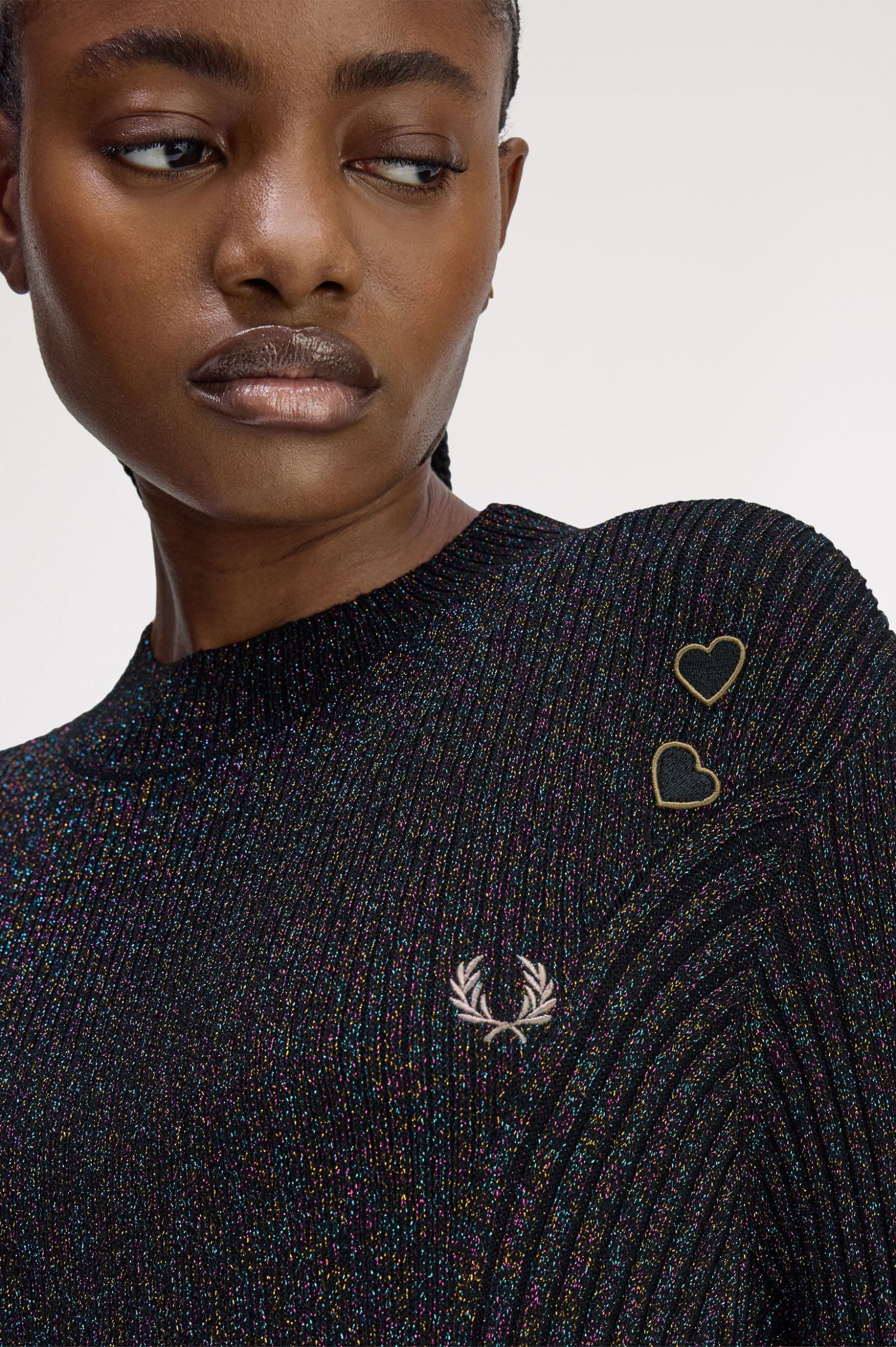Fred Perry Amy Winehouse Metallic Ribbed Dress (Black) 