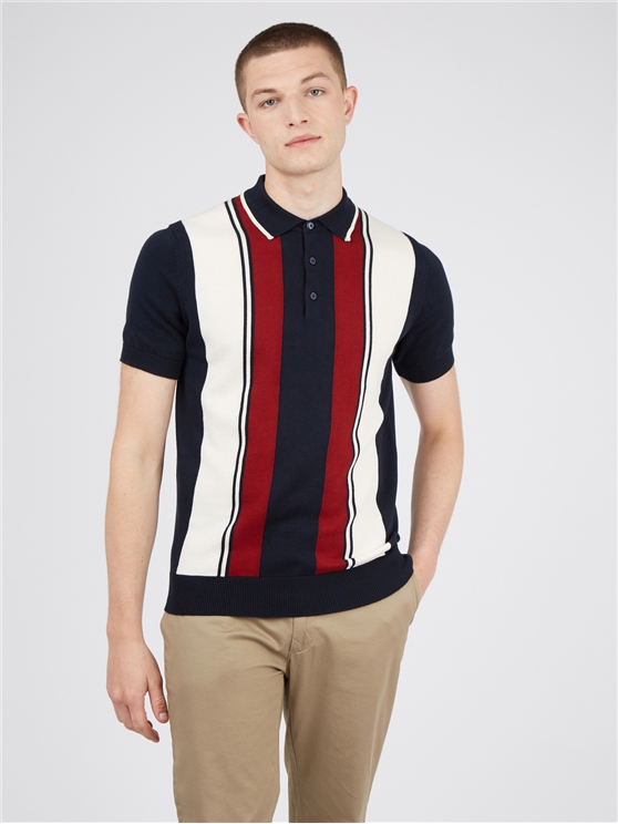 Ben Sherman Mod Stripe Knitted Herren Polo-Shirt in Dark Navy