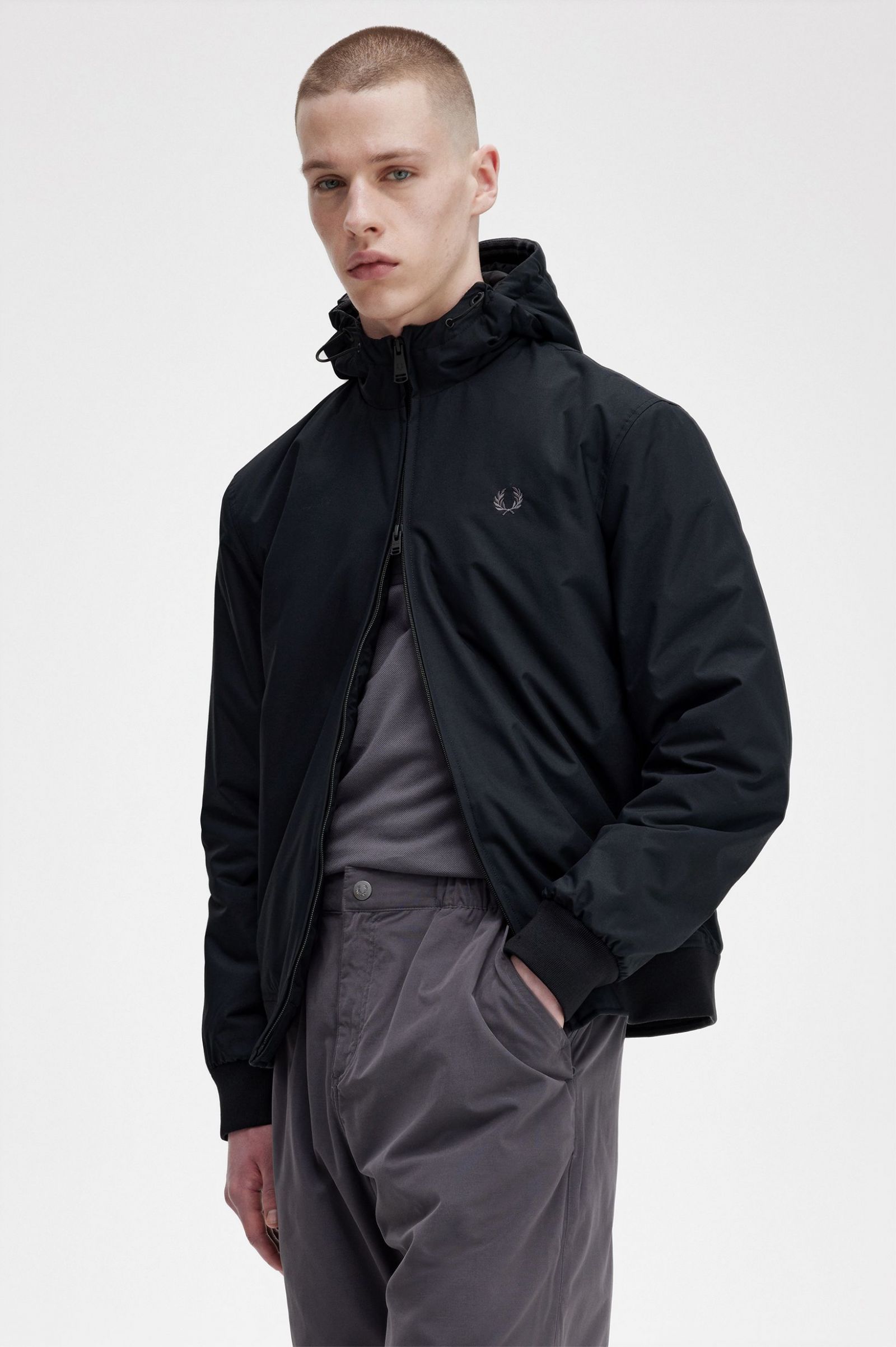 Fred Perry Padded Hooded Brentham Jacket in Black
