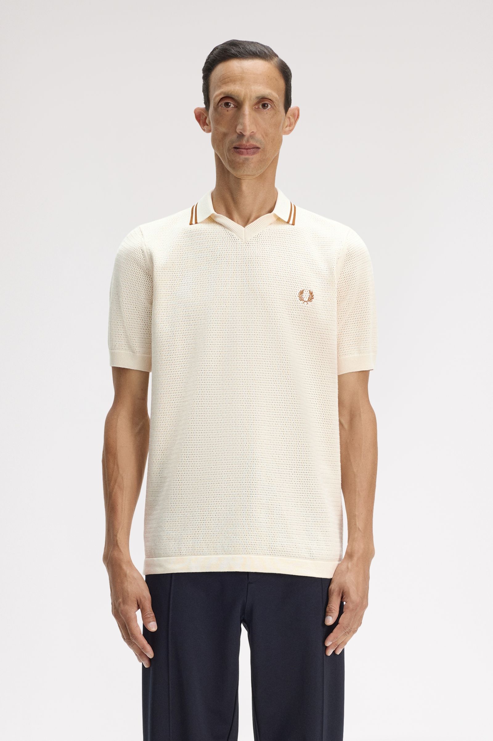 Fred Perry Pointelle Knitted Shirt (Ecru)