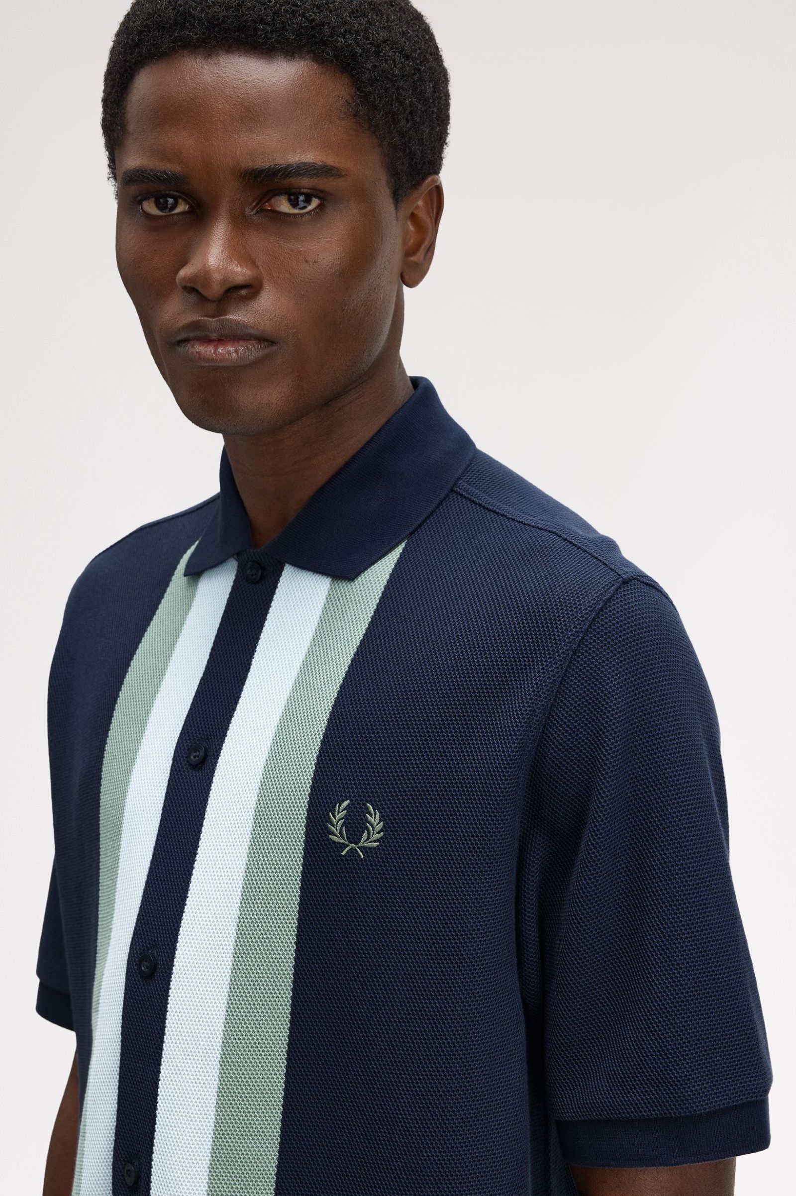 Fred Perry Panelled Button through Polo Shirt (Dark Airforce)