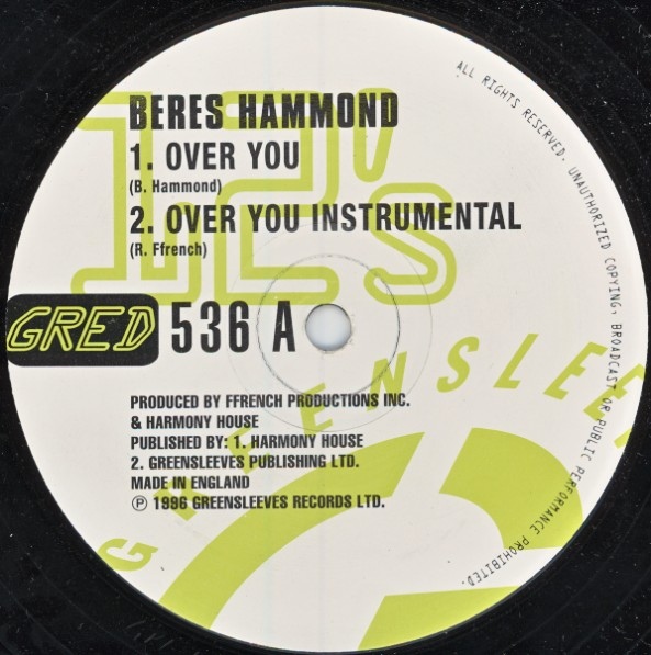 Beres Hammond - Over You / Version / Robert French, Jeff Redd, Grand Puba - Cry No More / Robert French, Jeff Redd, Grand Puba,Tuba - Cry No More (Extendent DJ Version) (Remix) / Redrose & Malvo Crew - Real Riddim (12")
