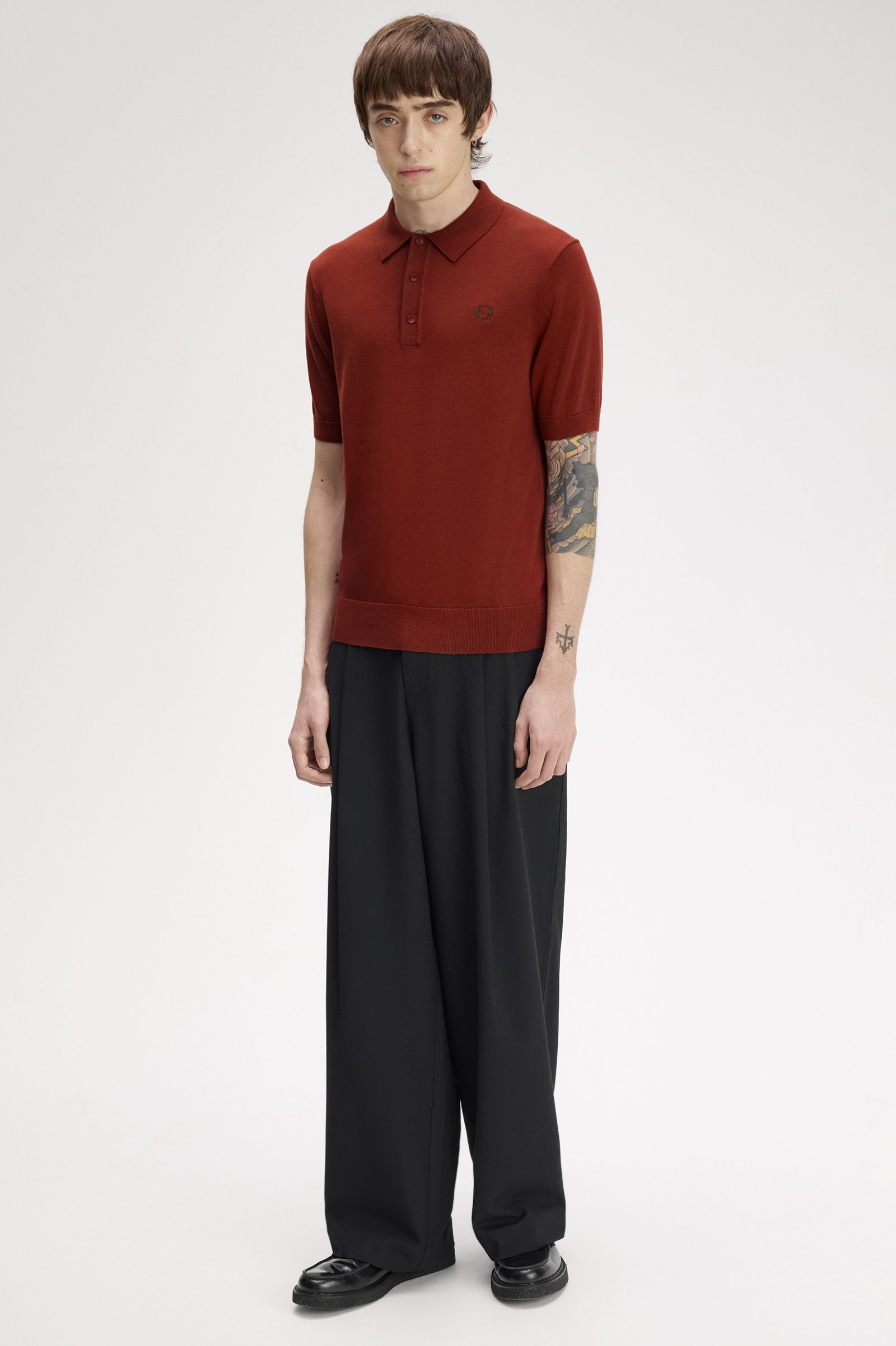 Fred Perry Cotton Knitted Shirt (Brandy) 