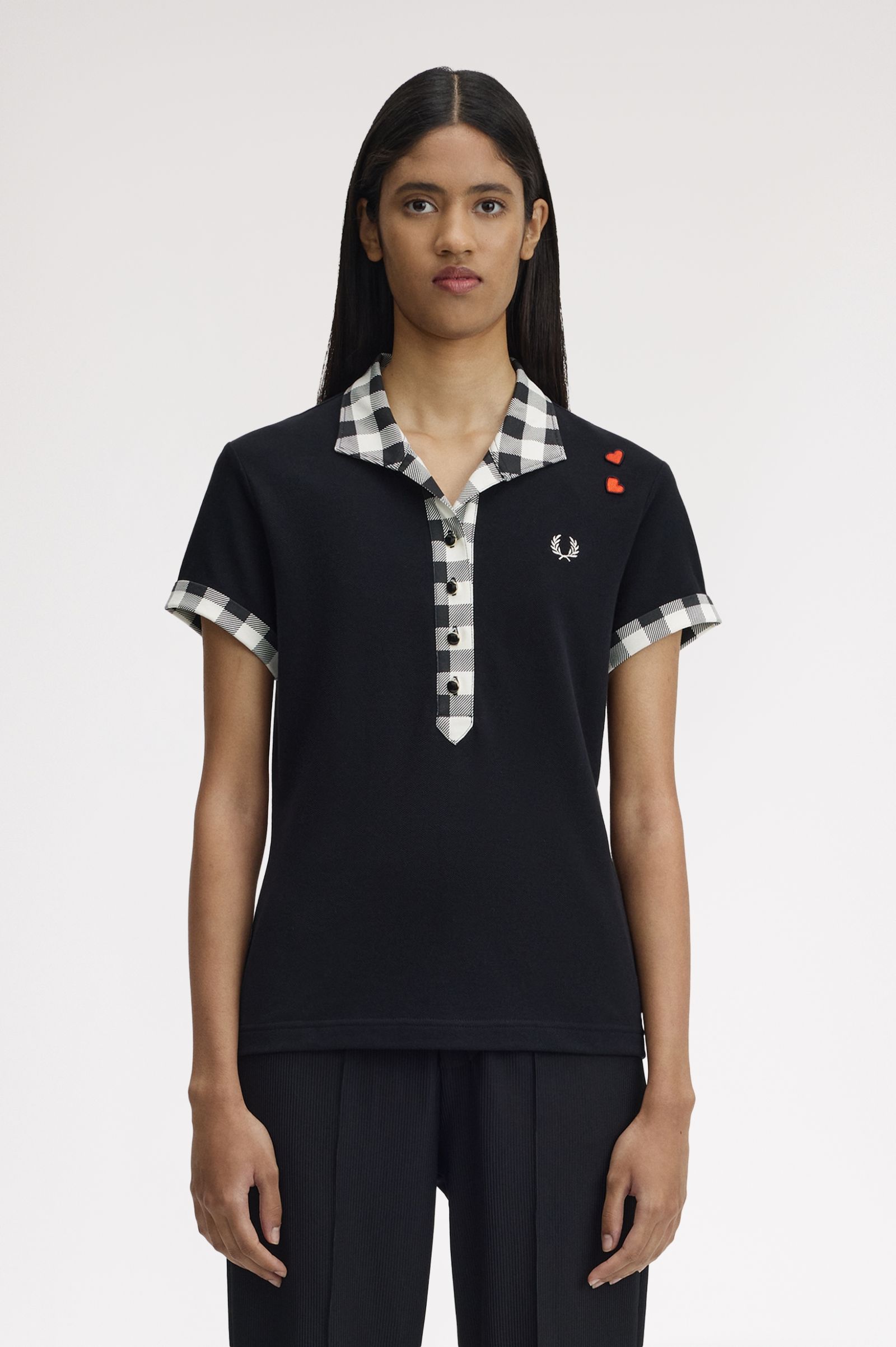 Fred Perry Amy Winehouse Printed Trim Polo Shirt (Black)