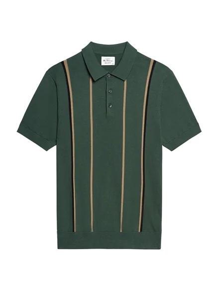 Ben Sherman Short Sleeve Mod Stripe Knitted Polo (Bottle Green)