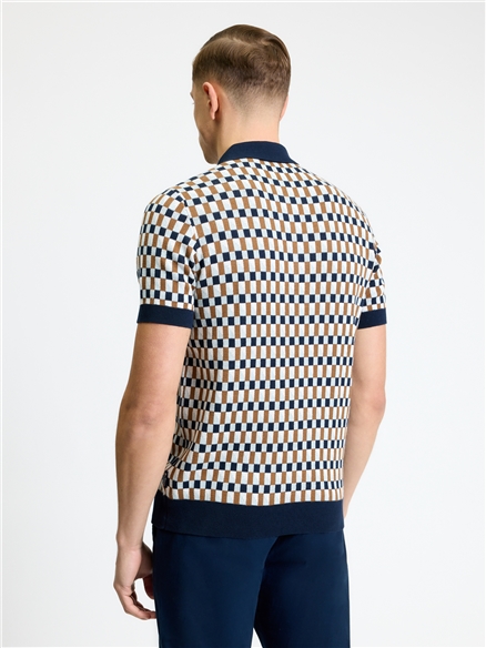 Ben Sherman Short Sleeve All Over Jacquard Polo (Dark Navy)