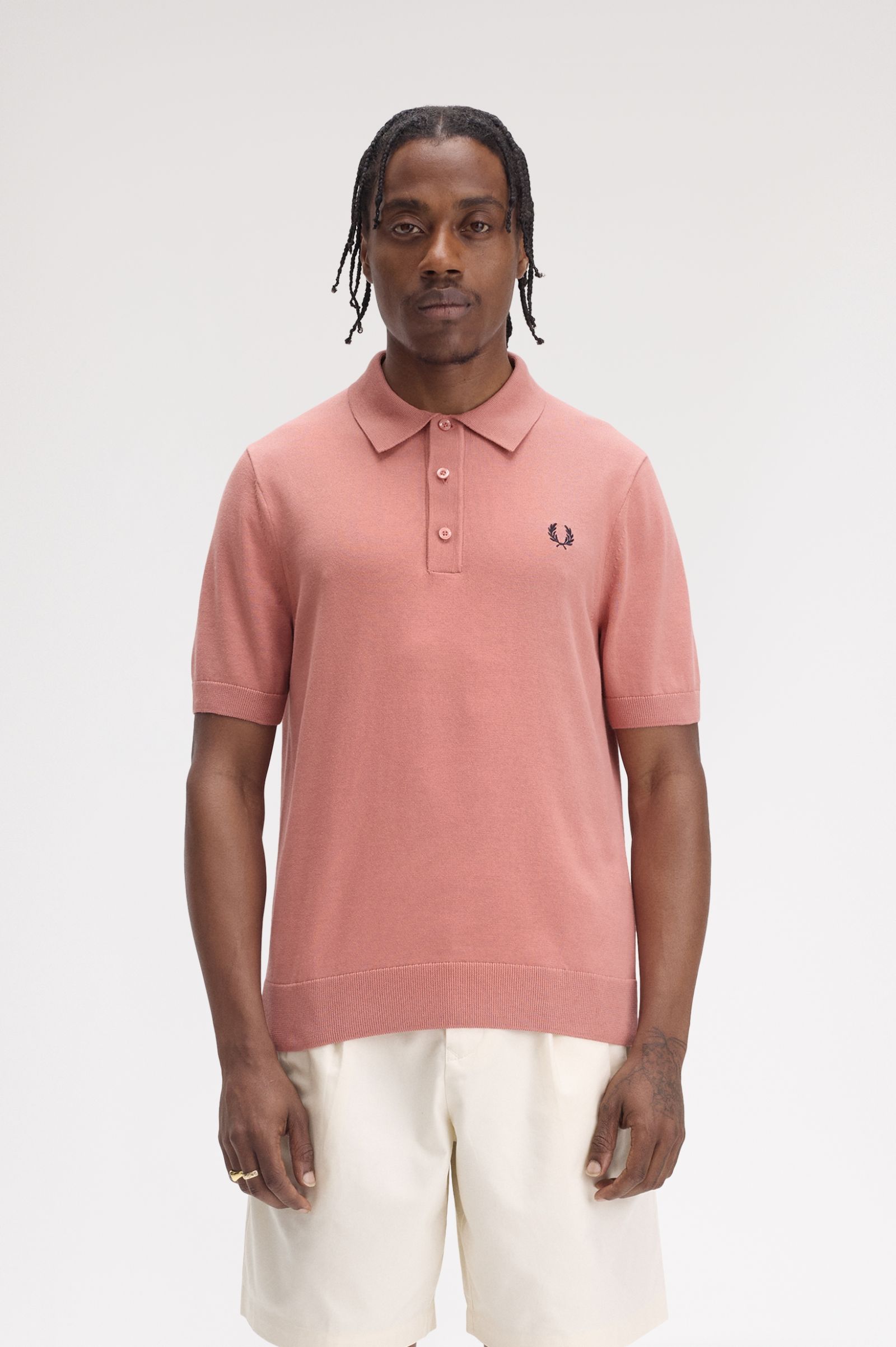 Fred Perry Cotton Knitted Shirt in Putty Pink 