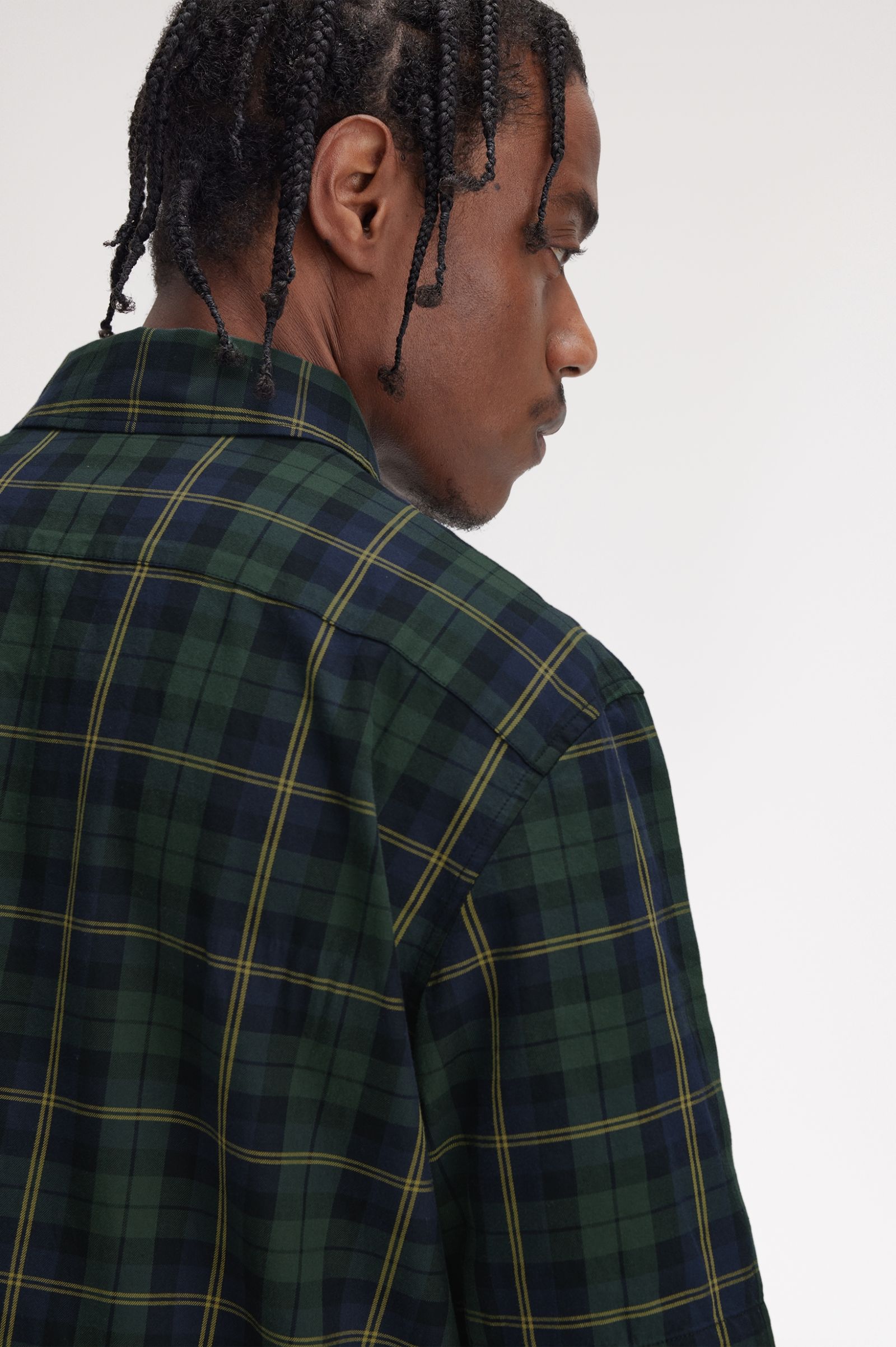Fred Perry Tartan Twill Short Sleeve Shirt in in Navy 