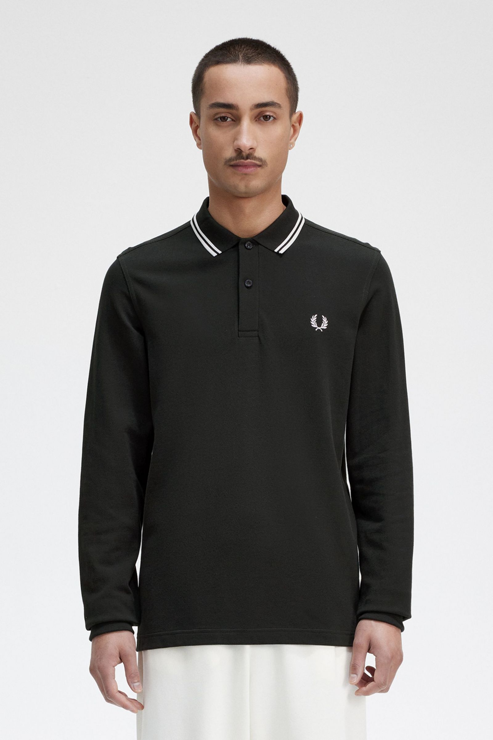 Fred Perry M3636 long sleeve tipped shirt - Nachtgrün