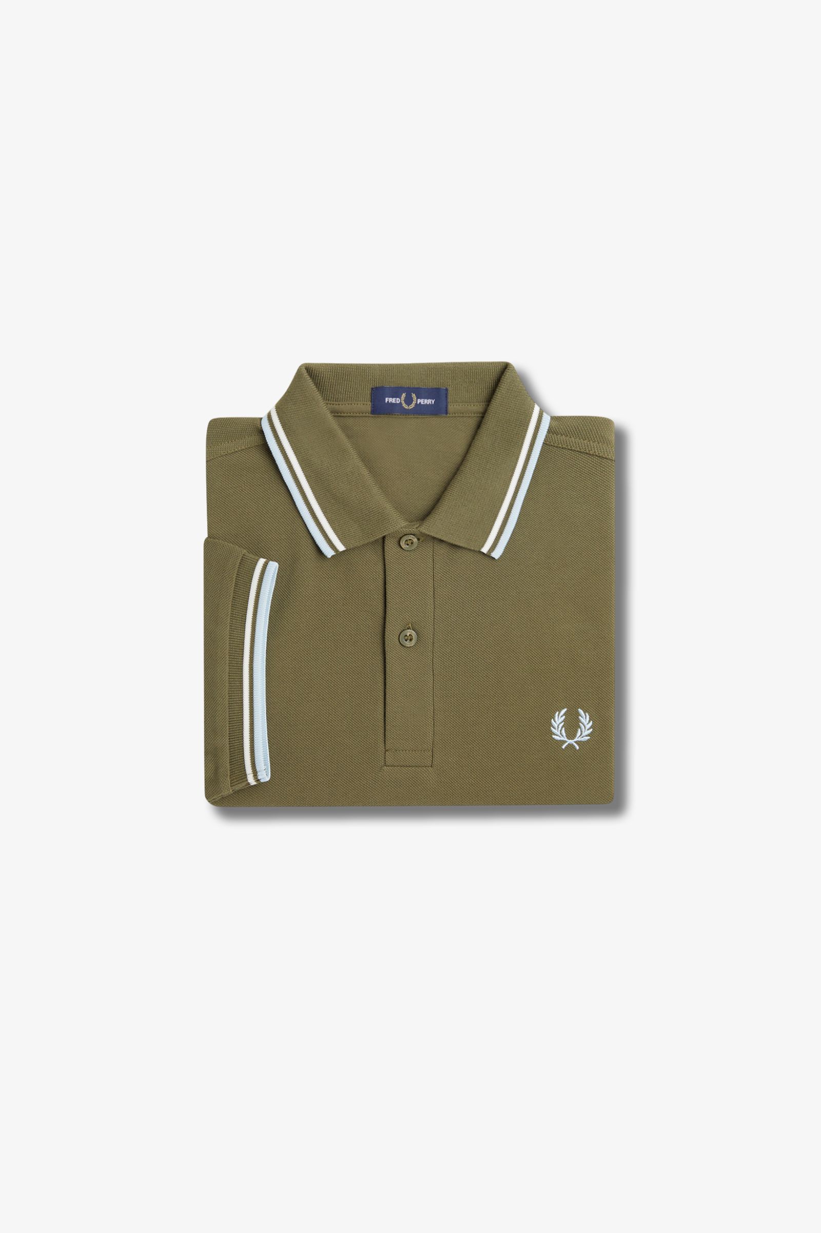 Fred Perry Twin Tipped Shirt M3600 in Uniform Green / Snow White / Light Ice