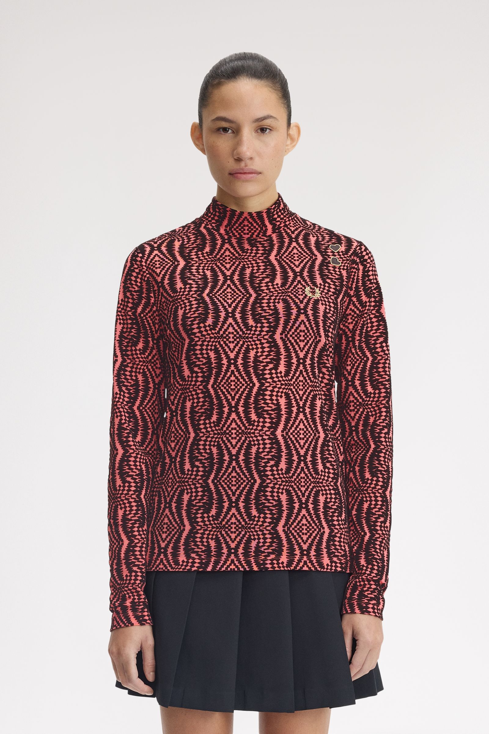 Fred Perry Amy Winehouse Flock Print Mesh Top (Flamingo Tan)