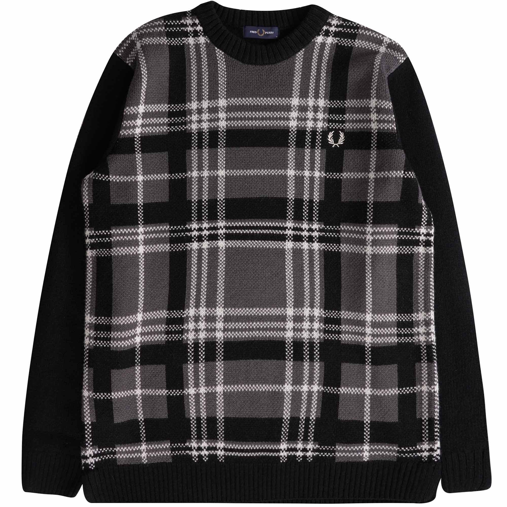 Fred Perry Tartan Panel Jumper - Black