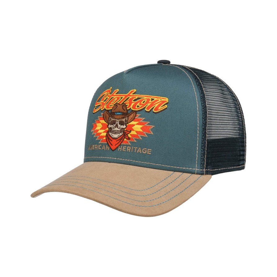 Stetson Western Cowboy Skull Trucker Cap (Petrol Blue)