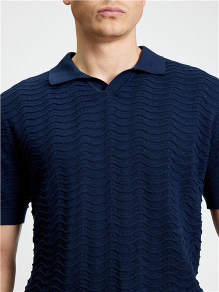Ben Sherman Short Sleeve Wave Texture Polo (Dark Navy)