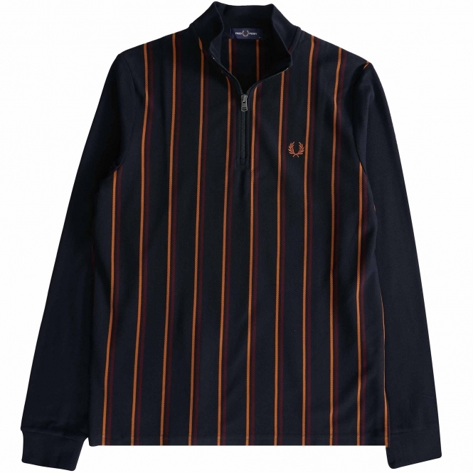 Fred Perry Striped Panel Pique Top in Navy