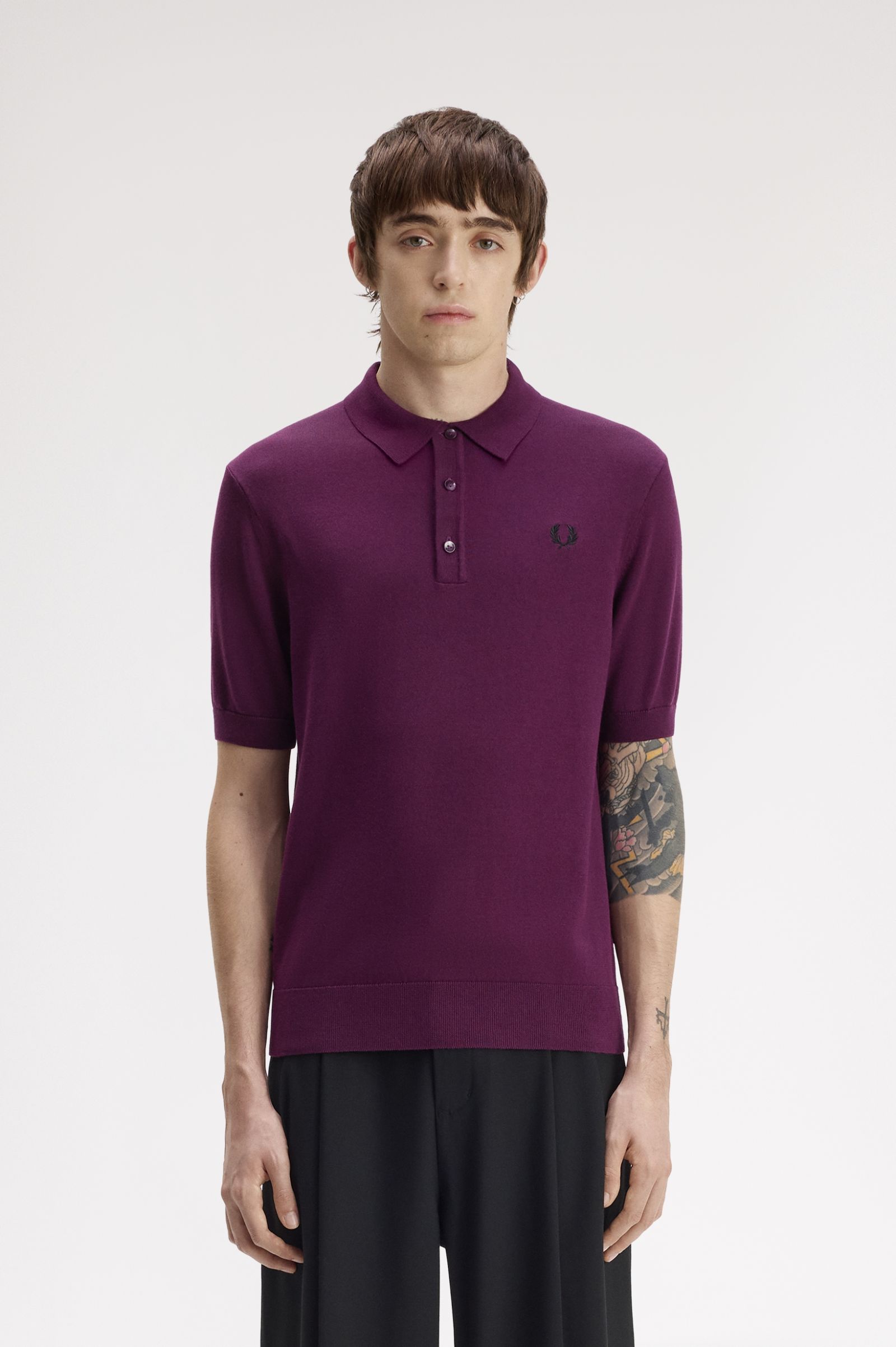 Fred Perry Cotton Knitted Shirt (Plum)