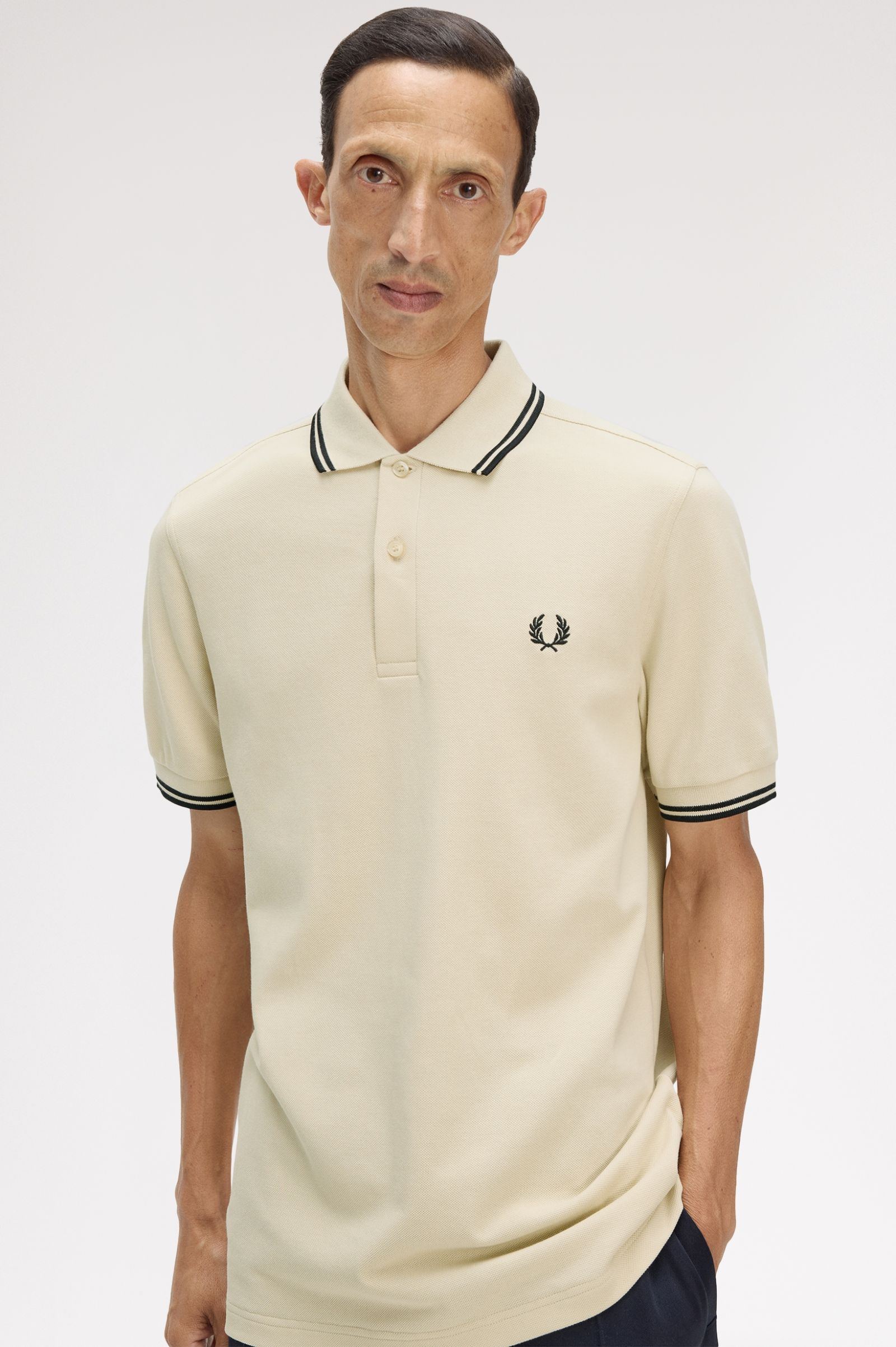 Fred Perry M3600 Polo Shirt (Oatmeal/Black/Black)