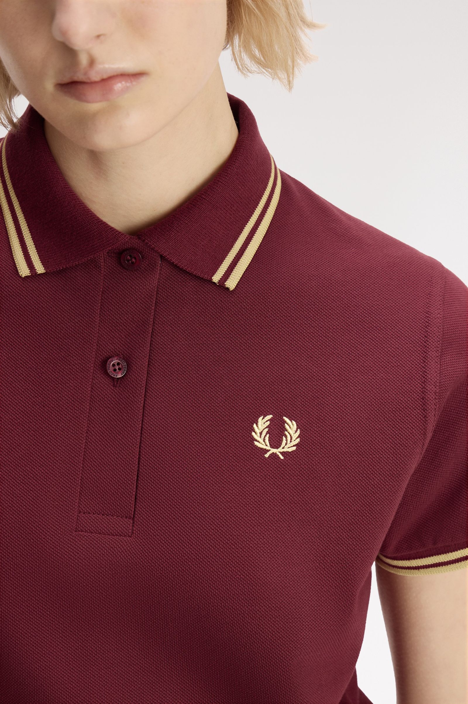 Fred Perry Made in England G12 Twin Tipped Polo Shirt (Maroon/Champagne/Champagne)