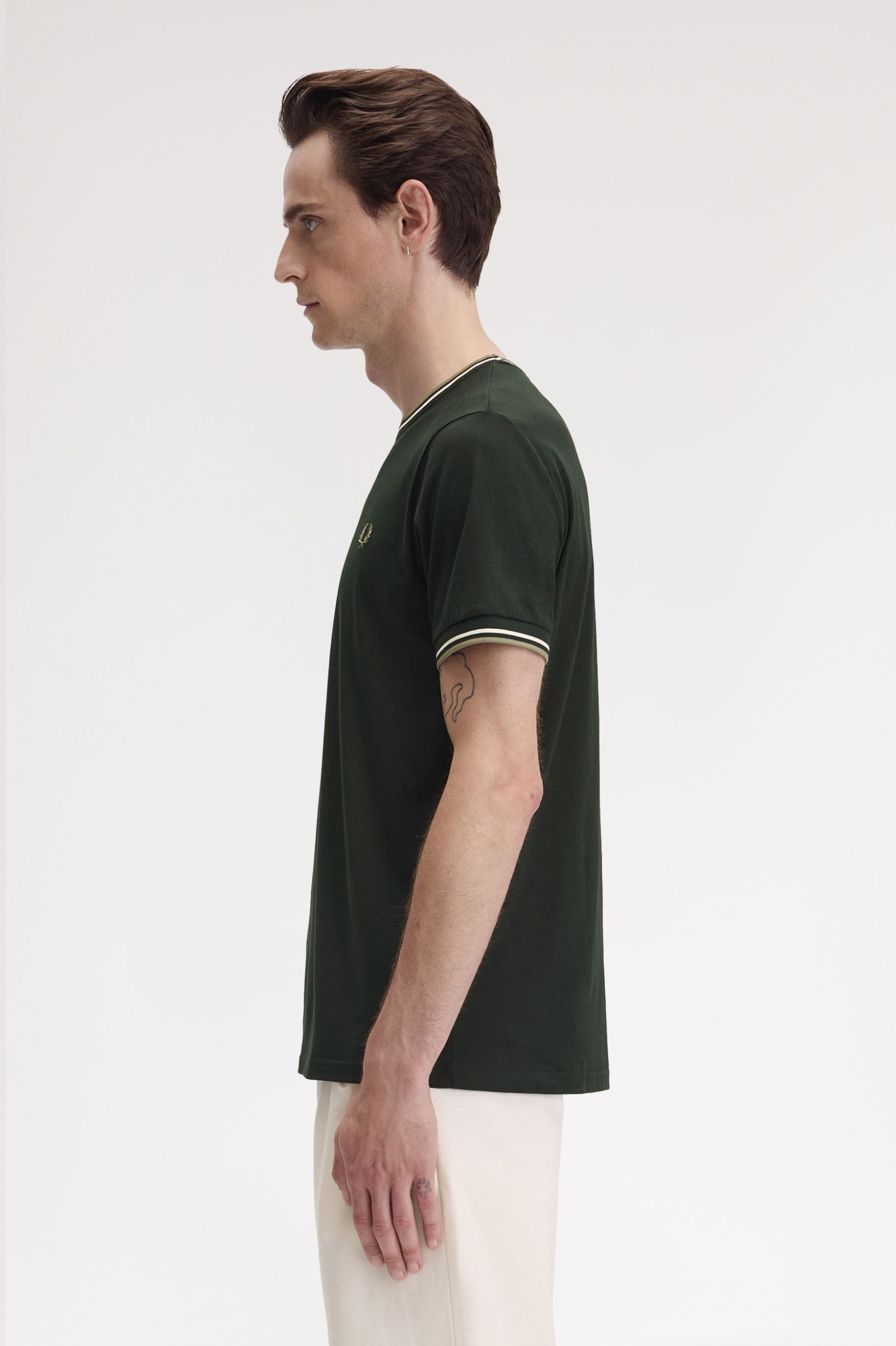 Fred Perry Twin Tipped T-Shirt in Night Green/Light Ecru/Olive Mint 