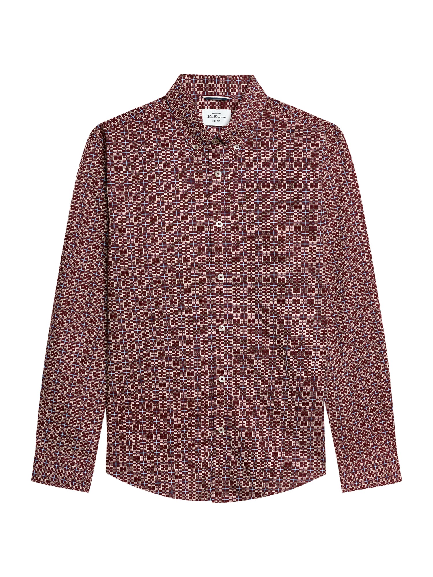 Ben Sherman Long Sleeve Block Geo Print Shirt (Maroon)
