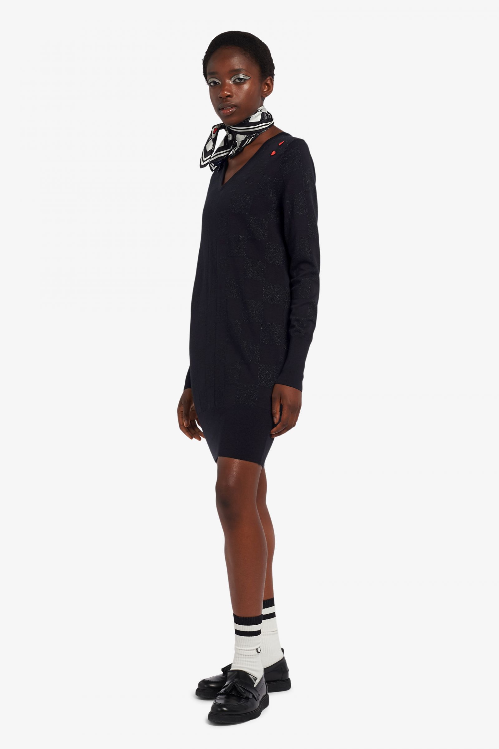 Amy Whinehouse Checkerboard Jumper Dress in Black