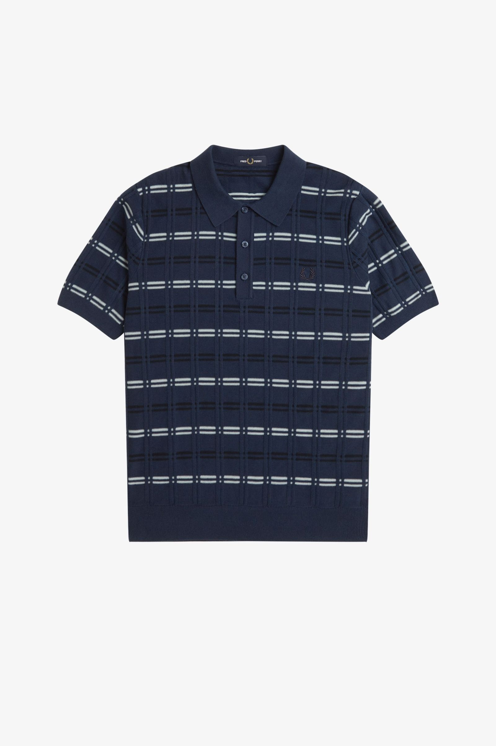 Fred Perry Striped Ribbed Knitted Shirt in Tennisblue 