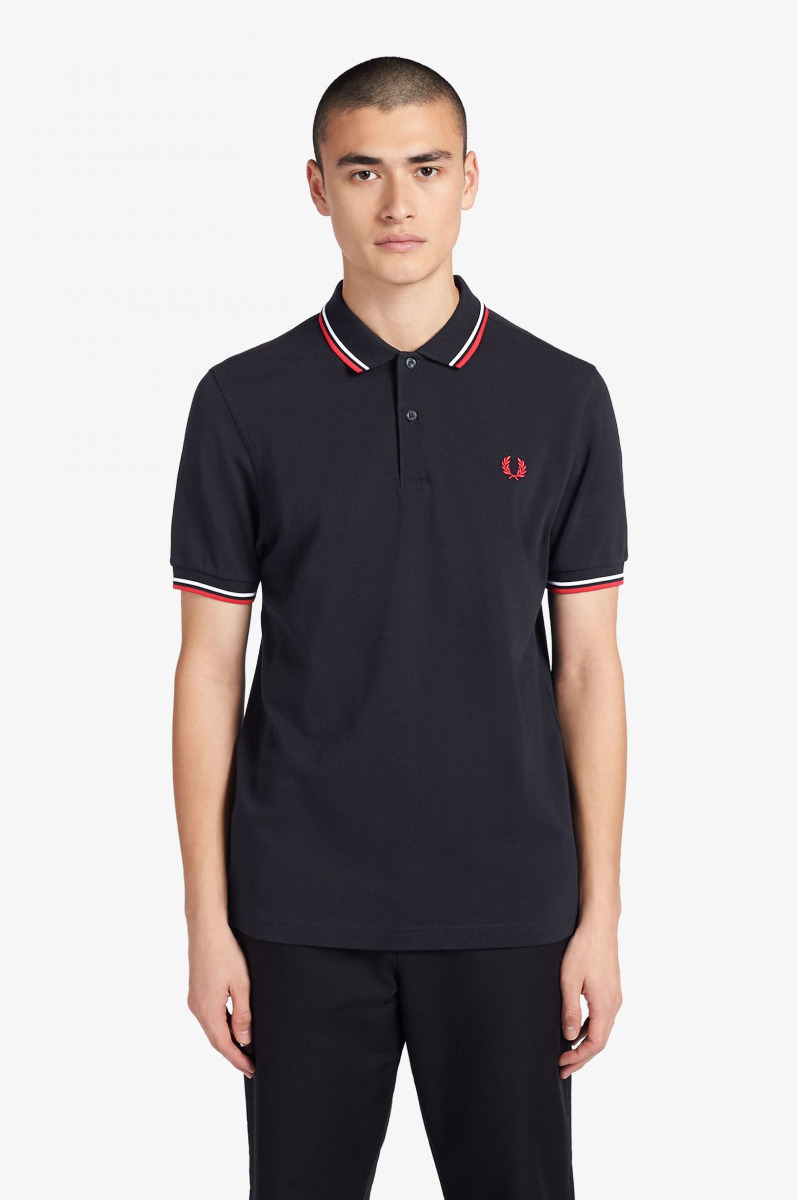 Fred Perry Poloshirt Navy/Weiß/Rot-M