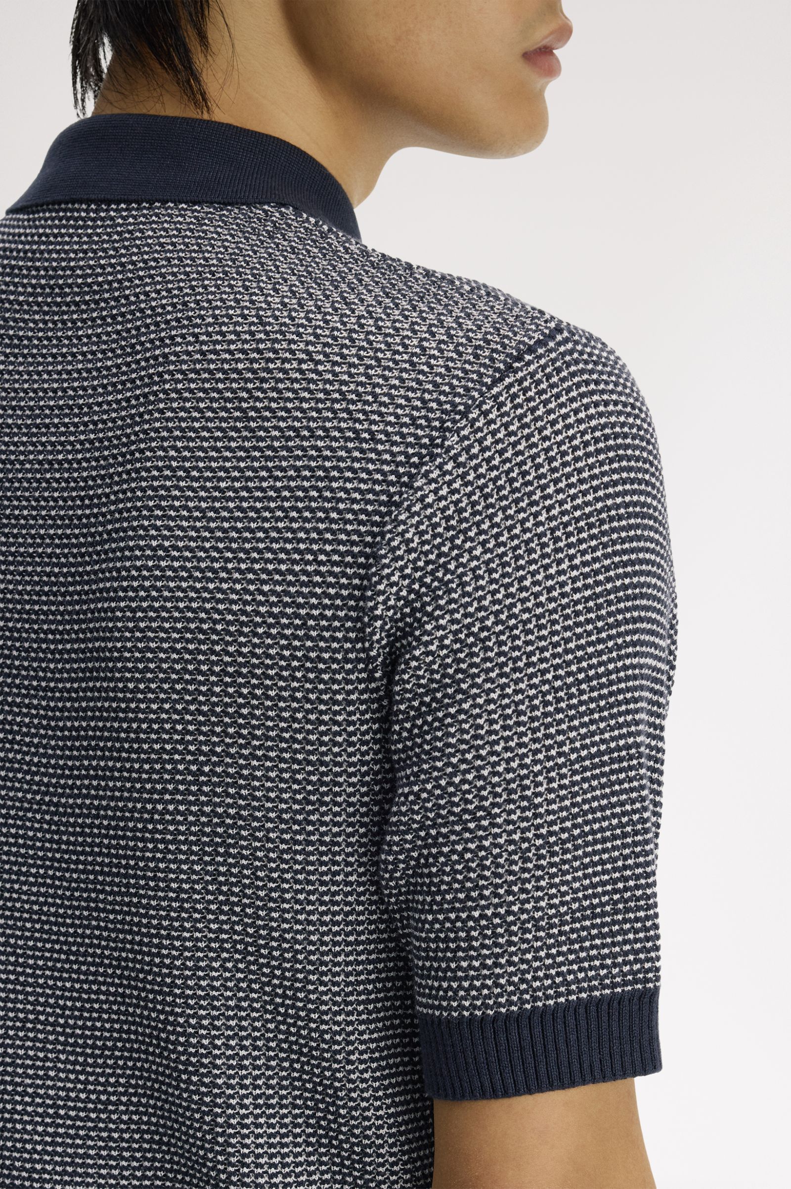 Fred Perry Textured Knitted Zip-Through Shirt (Navy) 