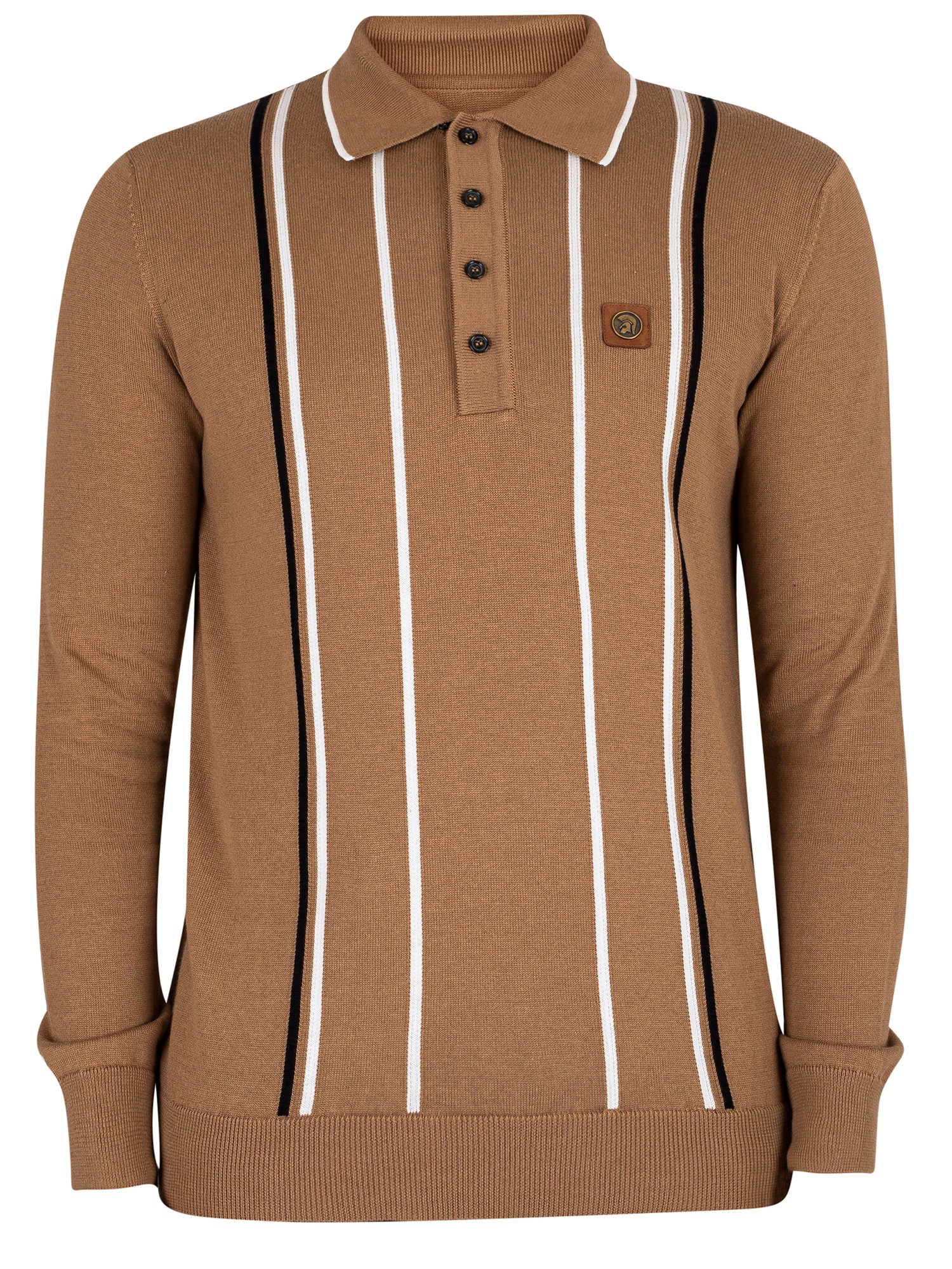 Trojan Long Sleeve Striped Polo Shirt TR/8712B Camel