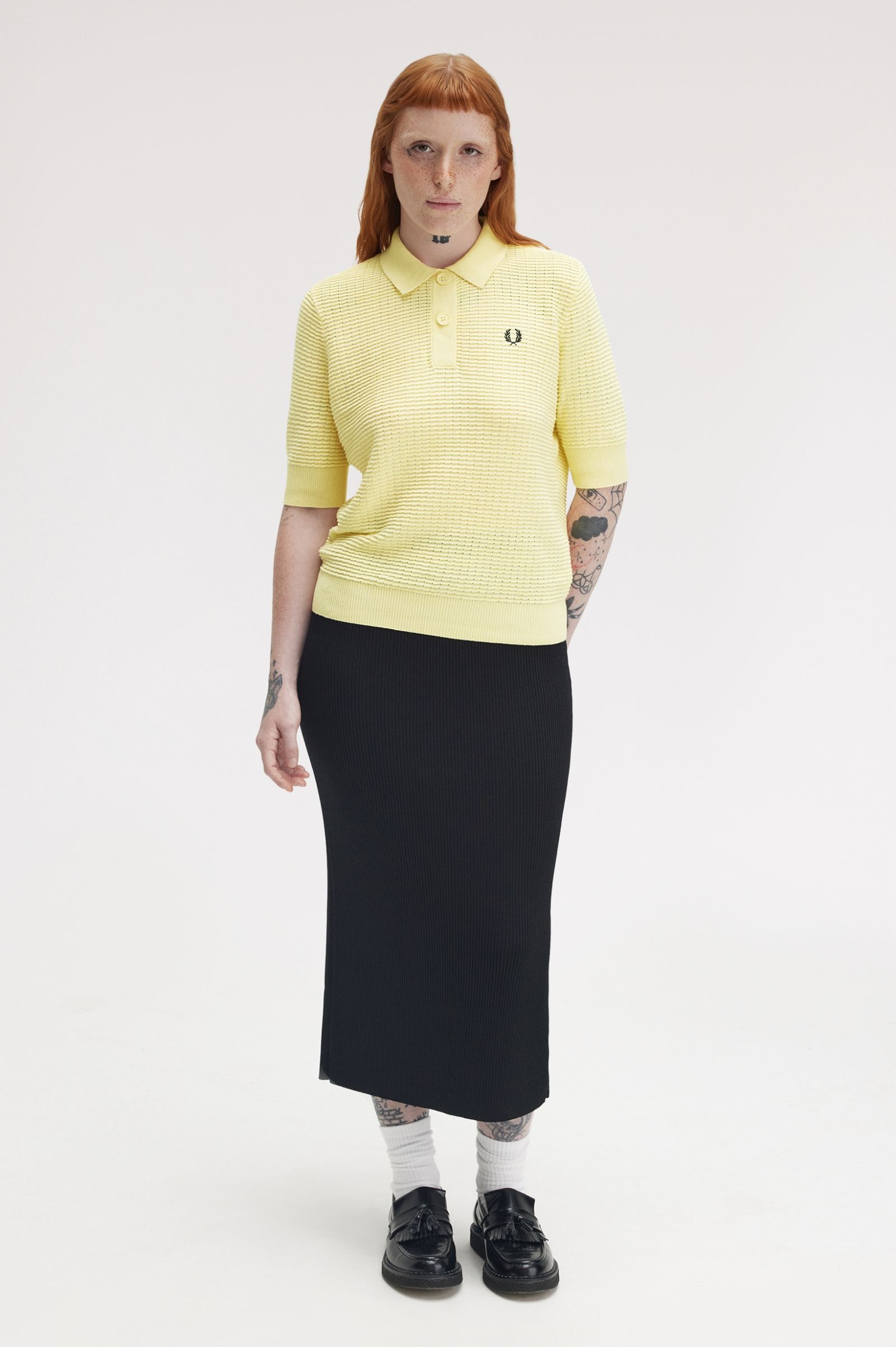 Fred Perry Texture Knit Polo Shirt in Champions Gold