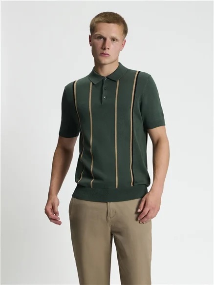 Ben Sherman Short Sleeve Mod Stripe Knitted Polo (Bottle Green)