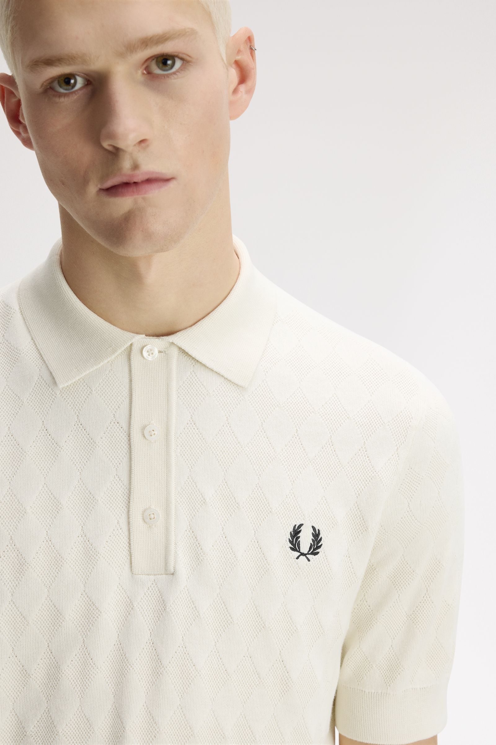 Fred Perry Pointelle Knitted Shirt (Ecru)